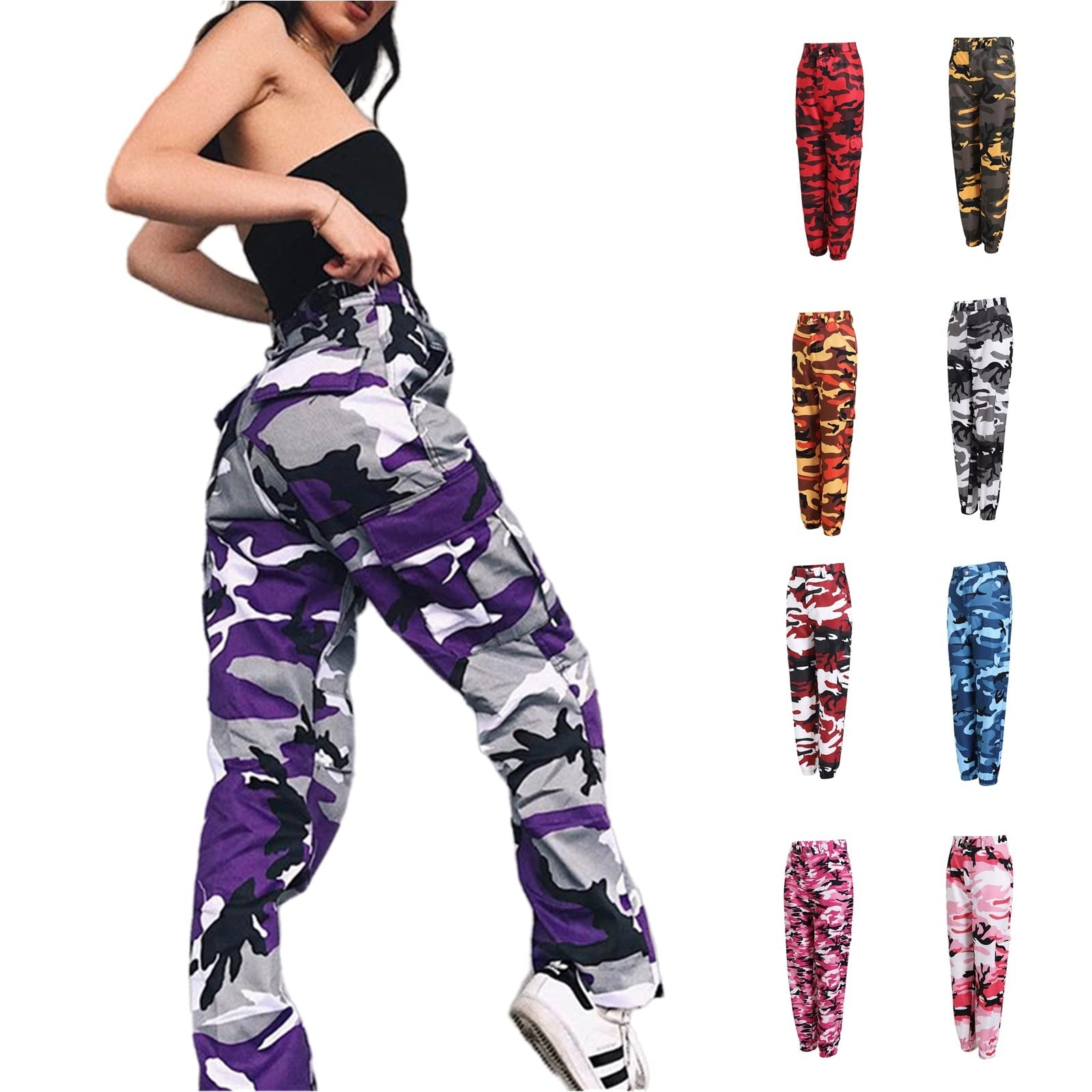 Yserb Womens Camo Cargo Pants High Waisted Slim Fit Camouflage