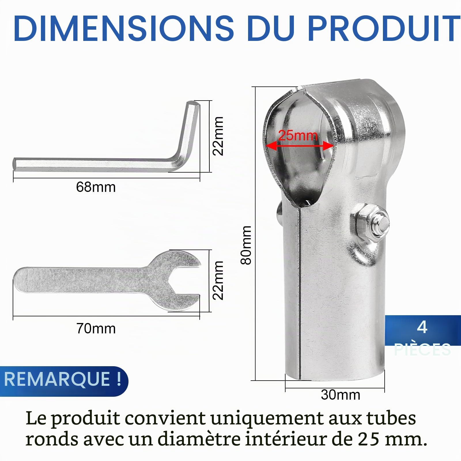 4 PCS Colliers de Serrage en T Inox 25mm, Raccord de Tuyau en T 25mm pour Tube en Aluminium, Tringle à Vêtements, Garde-Corps, pour Raccordement à Tube Rond
