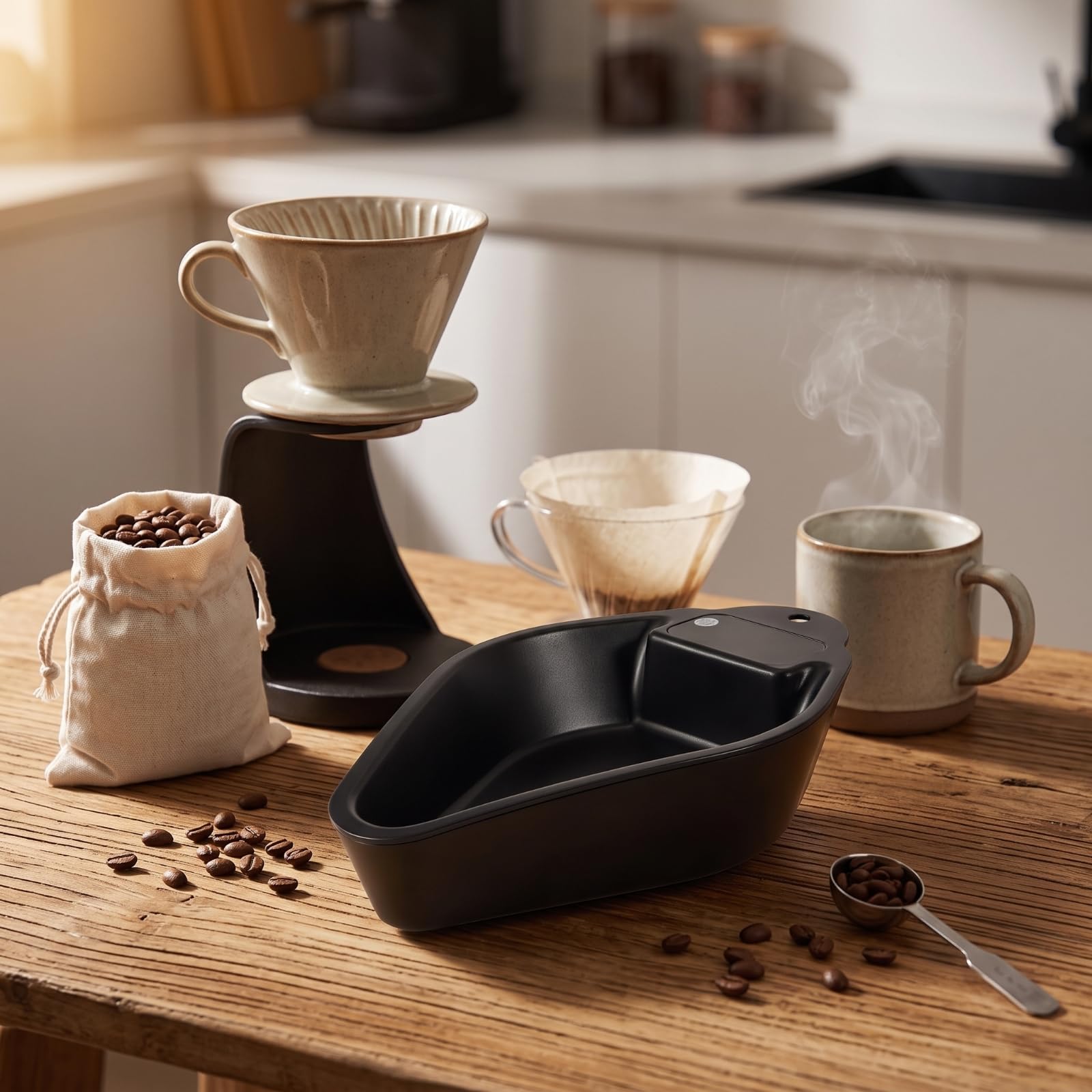 Bandeja de para Café con Estrecho Antiderrames Báscula Digital Integrada Vaso Dosificador Taza de Porcionado Recargable 3.7V Adecuada para Molienda Portafiltro Baristas Casa