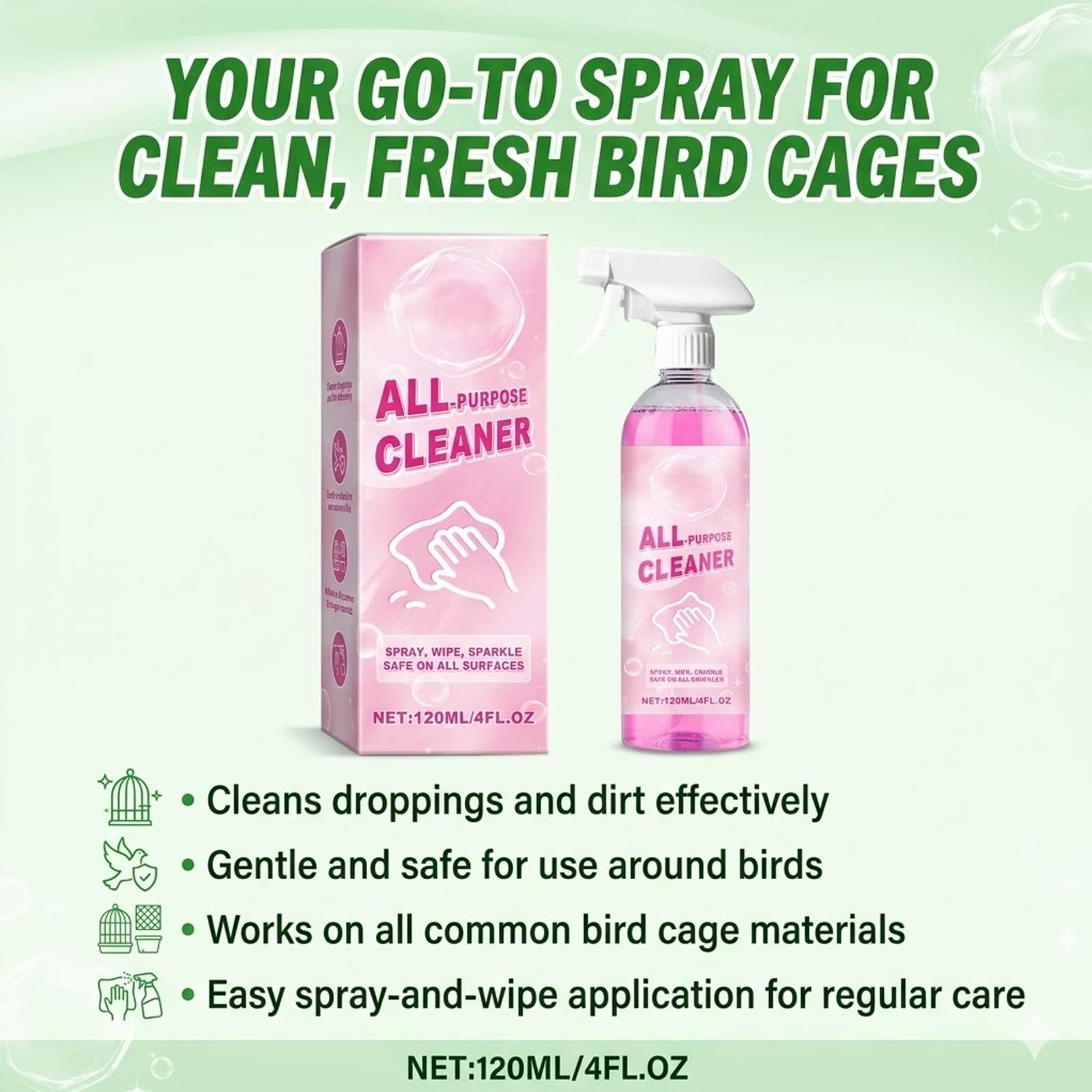 Mehrzweck-Vogelfutterspender-Reinigungsspray Für Vogelhäuser, Vogeltränke, Sofortfleckenentferner Für Vogelkot Schmutz, Desodorierungsmittel & Ungiftiges Spray Für Vögel, Schnell Wirkendes (5p)