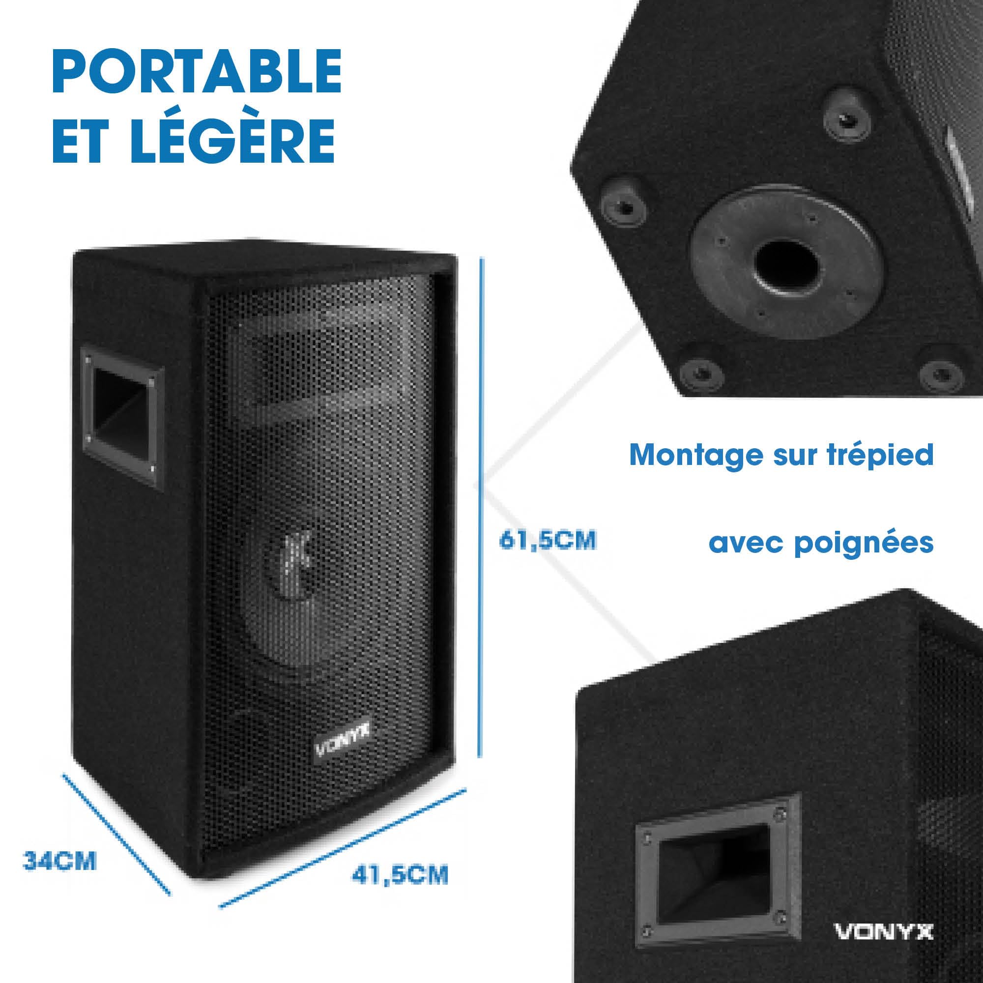 VONYX SL12 Enceinte Sono Passive, Puissance de 600 Watts, Woofer 12 Pouces, Facile à Transporter avec Ses Poignées, Montage sur Pied, Enceinte Sono Idéale pour DJ Mobiles et Soirées à la Maison
