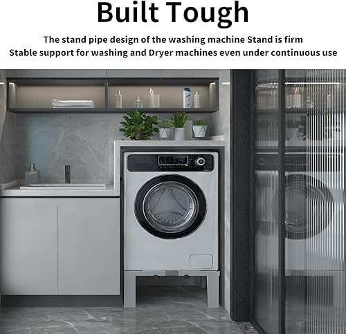 Miniatura 7 de Pedestal de lavandería de acero inoxidable resistente, soporte universal para lavadora y secadora de 12 pulgadas de altura para máquinas de carga