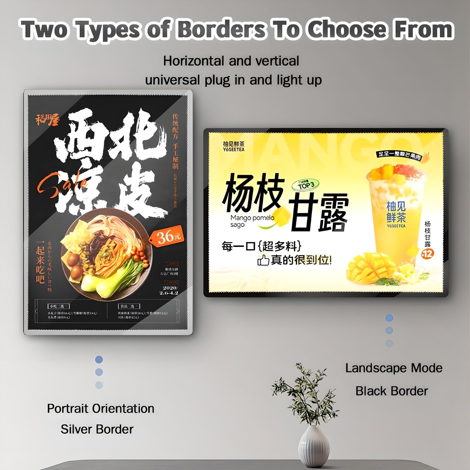 Wandmontierte LED -Leuchtkasten, LED -Poster -Menü Frame Montiert Werbeanzeige Rahmen, Ultra - Slim Temperedglas Beleuchtetes Menü -Board für Restaurants, Bars, Geschäfte, Cafés Black 30 * 120cm