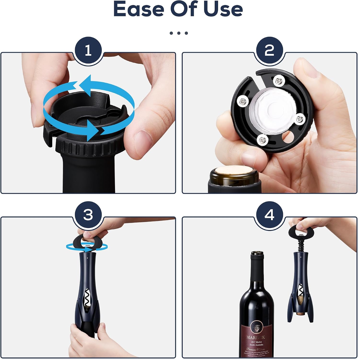IPOW Wine Opener, Corkscrew Wine Bottle Opener with Foil Cutter,Sharp Screw - Easy to Uase, Sturdy Cork Screw for Gifts - Navy Blue