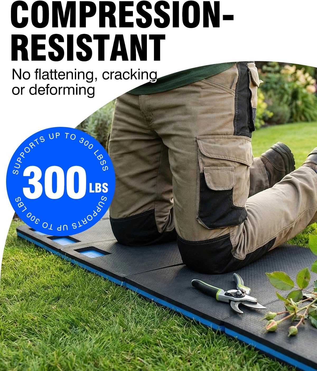 1.1" Foldable Kneeling Pad, Large Supportive Mechanic Mat with Storage Strap & Tool Tray, Extra Thick Comfortable Foam Knee Pad for Gardening, Garage, Workshop Repairing, 47.2"x15.7"