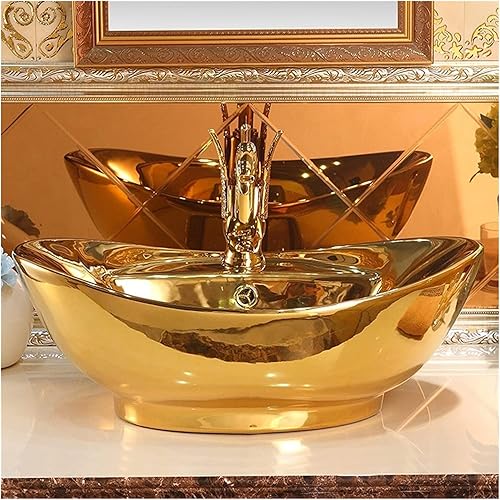 Miniatura 5 de Bathroom Vessel Sink, Ceramic Bathroom Sink Bathrooms Basin Ceramic Wash Basin Golden Sink Bathroom Countertop Sinks Hotel Ceramic Art Basin Vessel