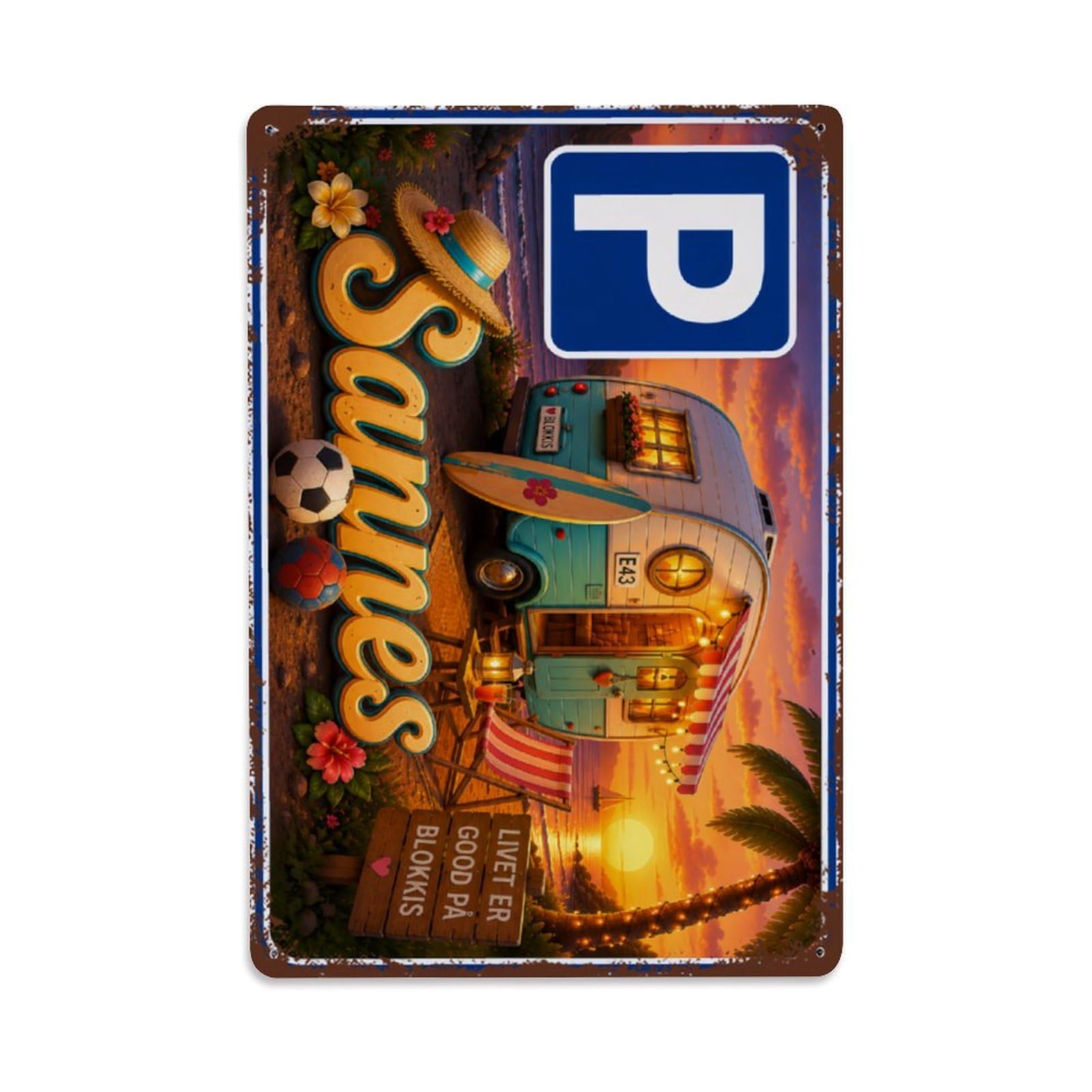 Ldfuieksufg Style Beach Camper Private Parking Vintage Tin Sign Vintage Aluminium Metal Sign, Retro Wall Decor For Home, Bar, Garage & Farmhouse 30X20cm