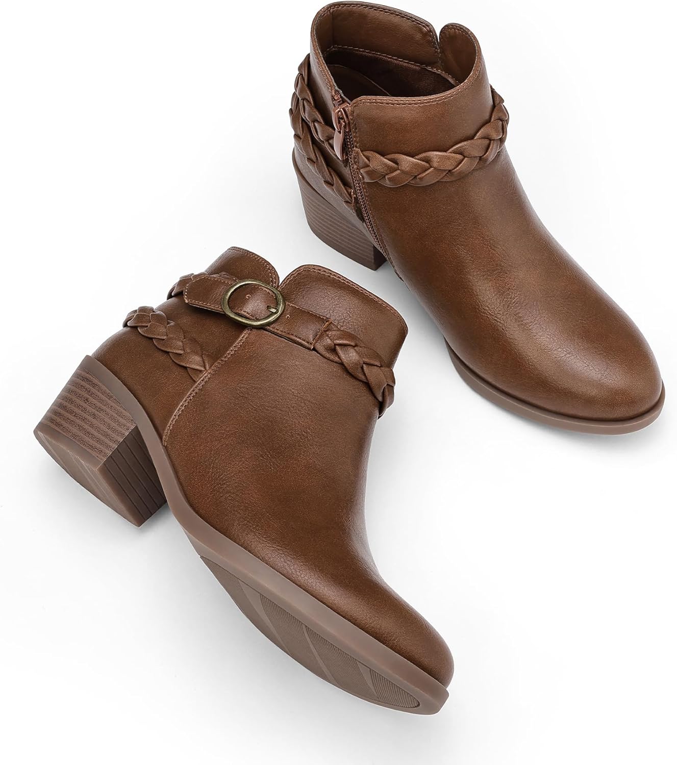 mysoft Women's Ankle Boots Low Chunky Heel Round Toe Wide Width Short Booties Side Zipper - Image 3