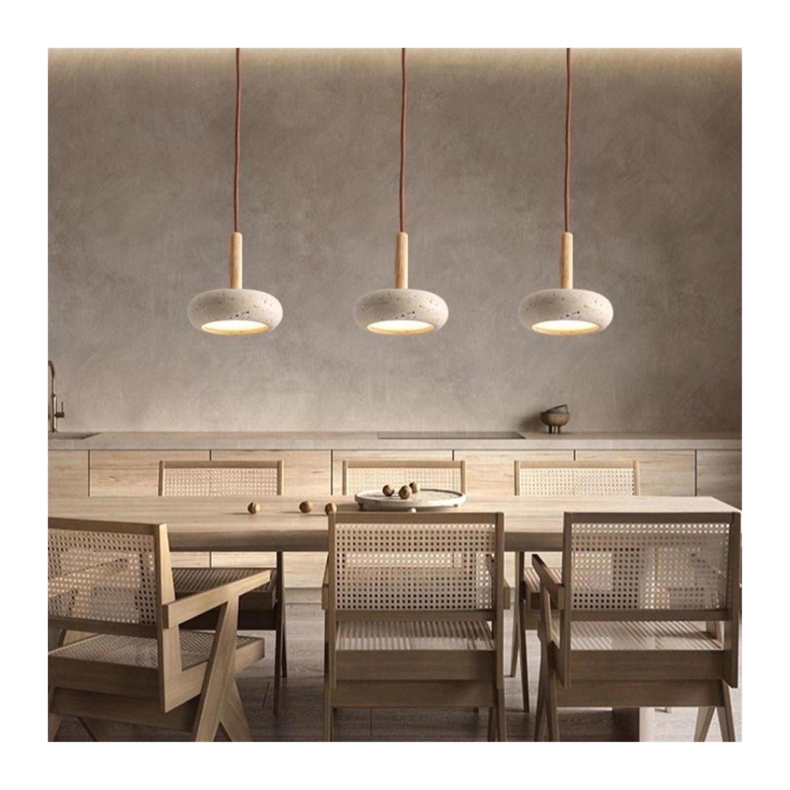 Generico Lampadario moderni, Japan Modern LED Pendant Lights Wood Handle Yellow Travertine Bedroom Dining Living Room Loft Cafe Hanging Lamp Luminaire