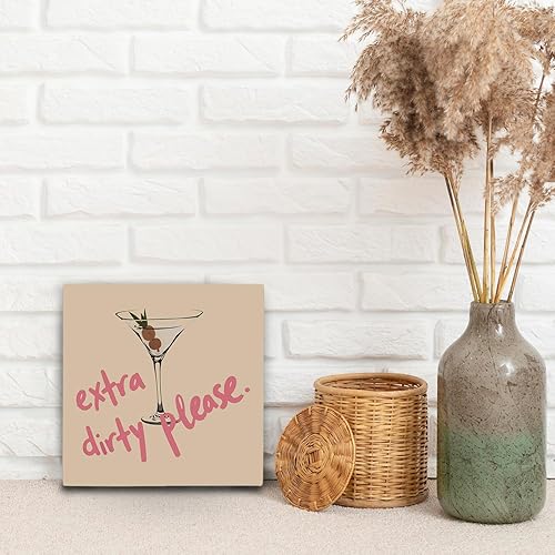 Miniatura 5 de Letrero de madera de Martini, 5 x 5 pulgadas, extra sucio por favor, decoración de cóctel, decoración de mesa para el hogar, bar, carrito de cocina,