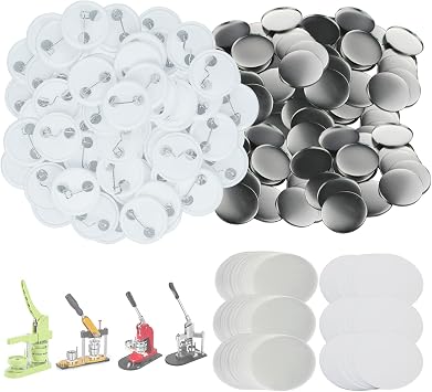 Mostme 300 Sets 1200 Pcs Total 25mm/1 inch Button Maker Supplies Button Supplies Parts for 1 in Buttons Maker Machine, Blank Buttons Includes Plastic Pin Back, Metal Cover, Clear Film&Blank Paper