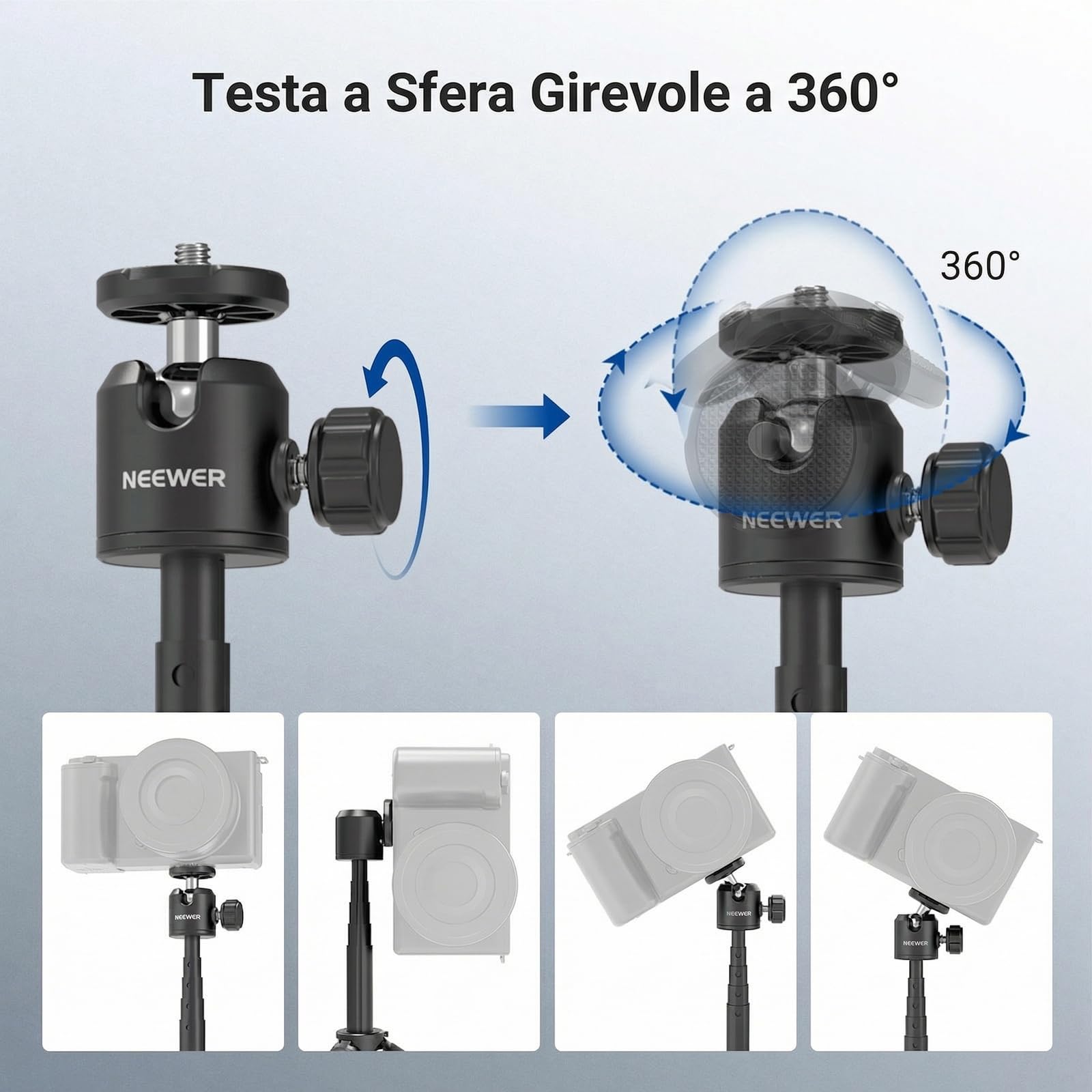 NEEWER BASICS Treppiede Selfie Stick Estensibile, Impugnatura Supporto Portatile in Metallo Compatibile con Canon G7X Mark III Sony ZV-1 RX100 VII A6400 A6600 Nikon Camera Webcam per Vlogging, DT001