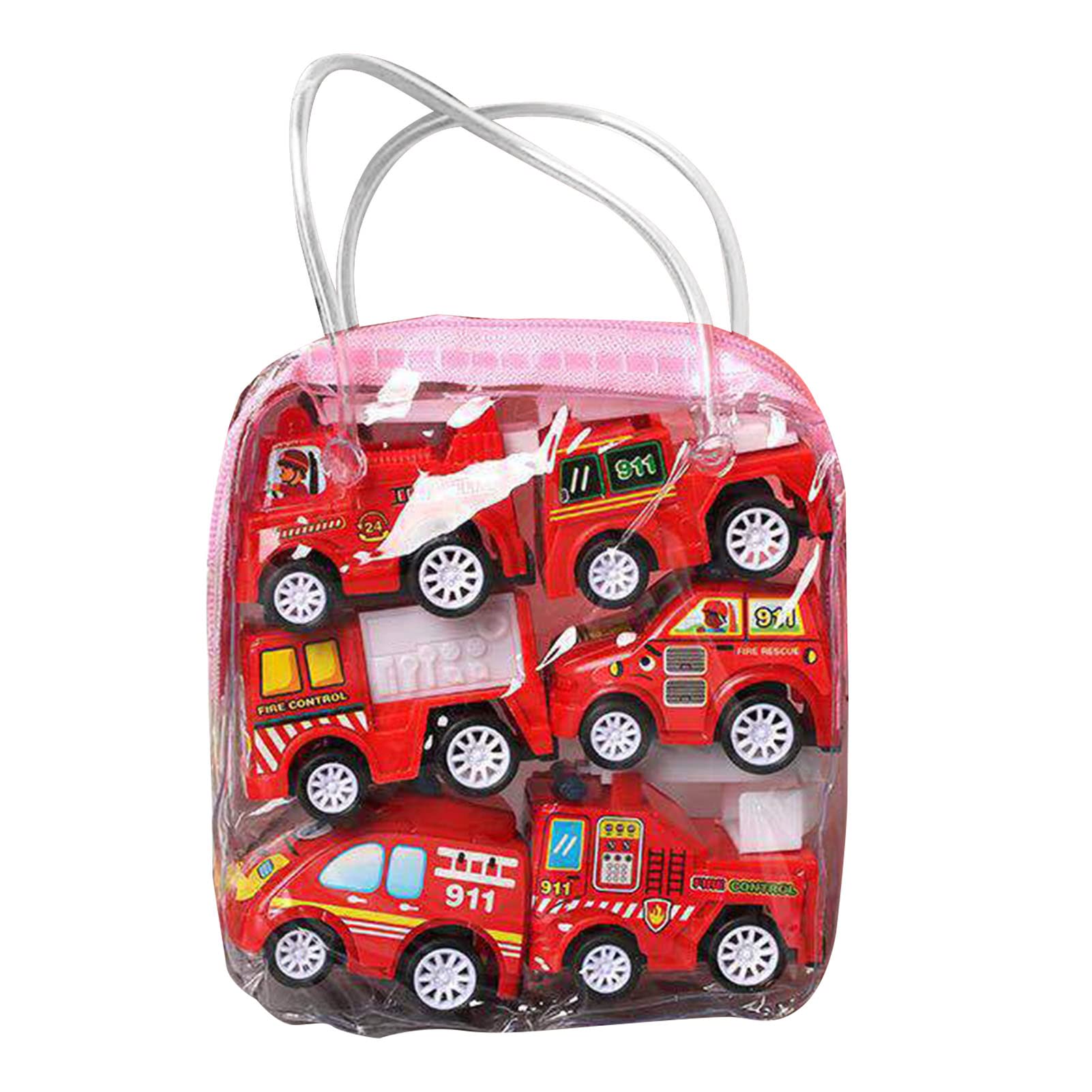 Sahgsa 6-Piece Pull-Back Toy Car Set, Enameled Anti-Shock Pull-Back Toy Playset for Toddlers, (Fire Engine)