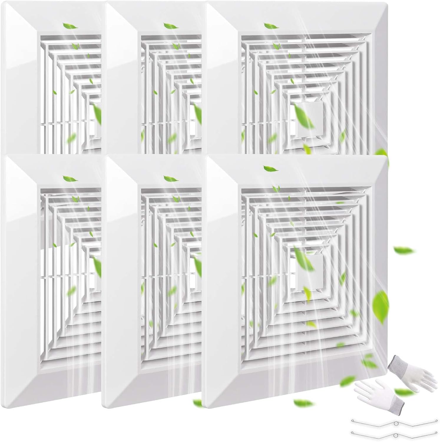 Spring-loaded bathroom exhaust fan cover, 4P 12"x12"grille bathroom fan cover replacement, suitable for square ceiling or wall-mounted exhaust fans, white ABS plastic cover, air diffuser cover