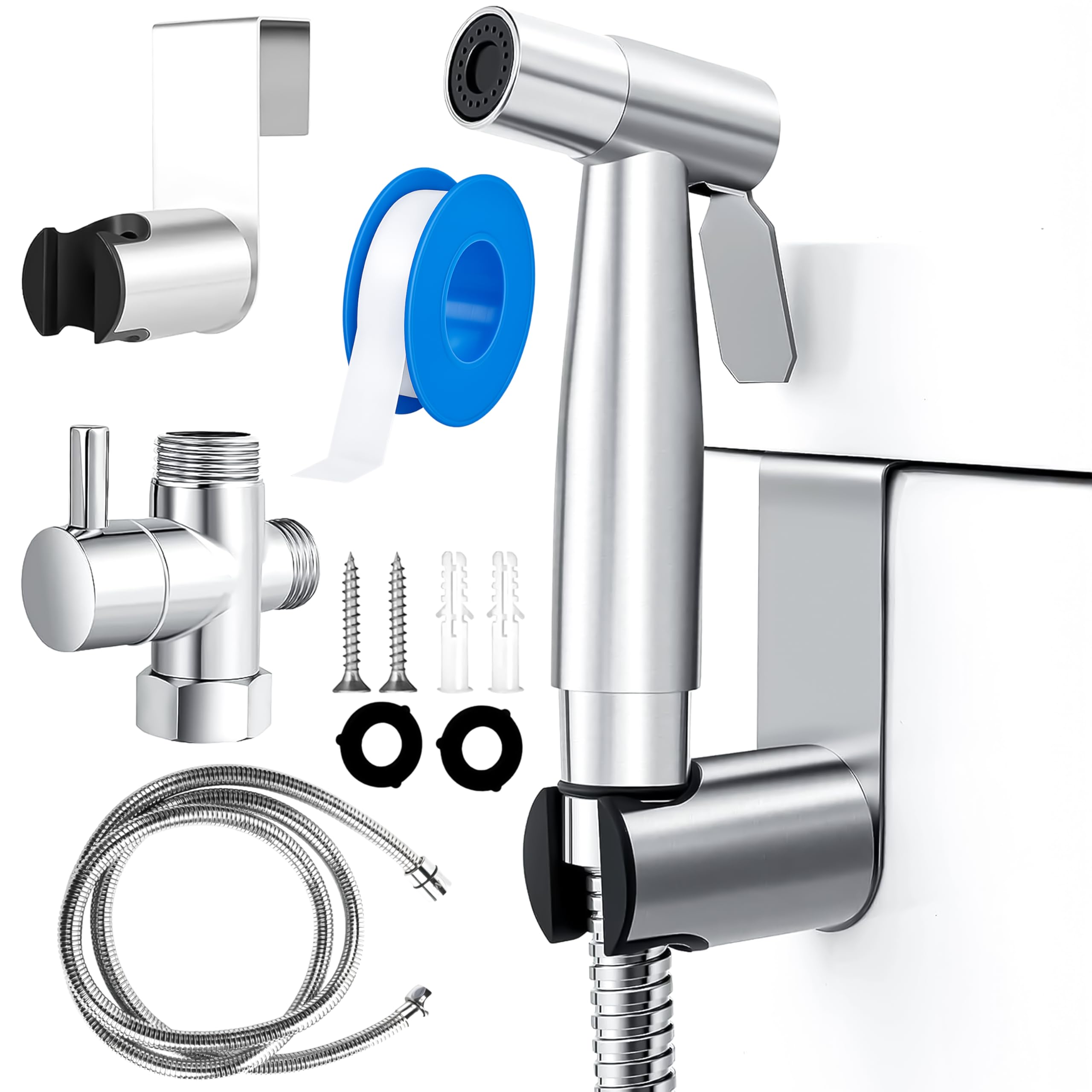 Zuvo Bidet Sprayer for Toilet — Leak-Proof 304 Stainless Steel Bidet Attachment for Toilet UK | Muslim Shower Shattaf Kit with 1.5m Hose & Brass T-Adapter | Adjustable Jet Spray