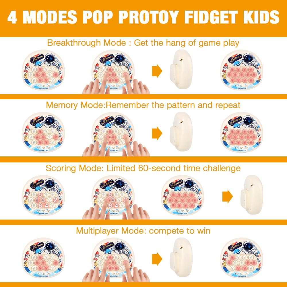 Pop It Electronic Quick Push Game, 4 tryby Pop it Fidget Toy Quick Push, bąbelkowa zabawka sensoryczna do rozwoju i treningu koncentracji (astronauci)