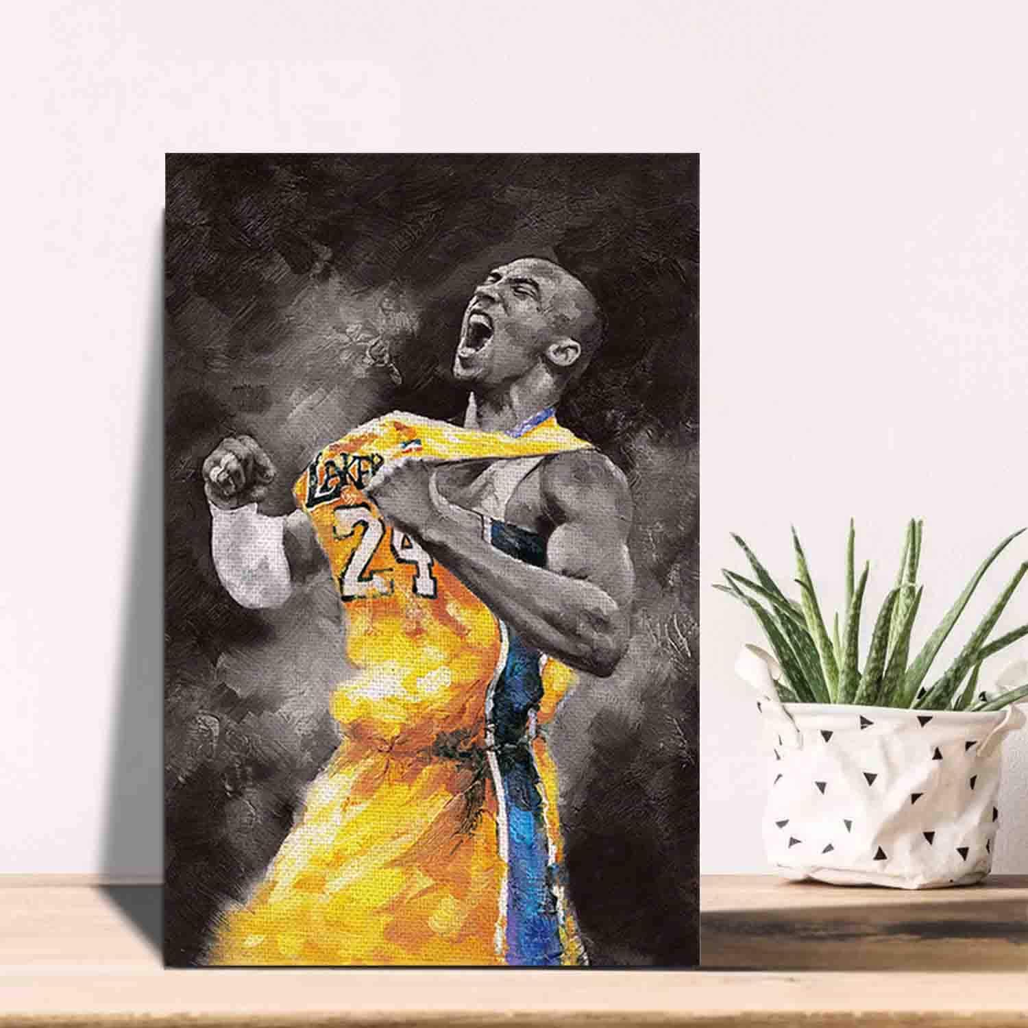 HONGRUIFAN Kobe Bryant Canvas Wall Art Painting Pictures - NBA Basketball Lakers Canvas Print with Framed artwork Poster 8x12 inch for Wall Hanging: Posters & Prints