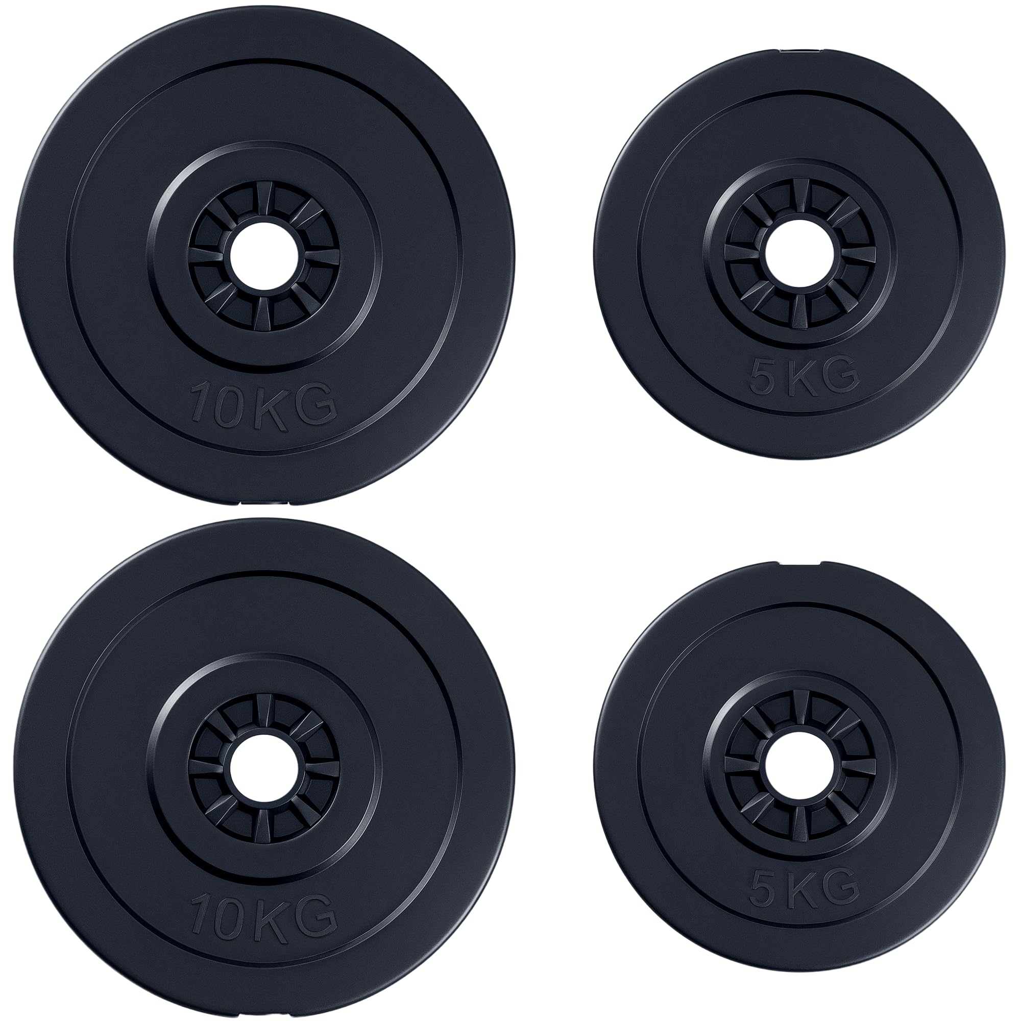 HOMCOM Juego de 4 Discos de Pesas de 2x5 kg y 2x10 kg Juego de Placas de Pesas con Agujero de Ø25 mm para Barra o Mancuernas Entrenamiento de Fuerza Levantamiento Negro