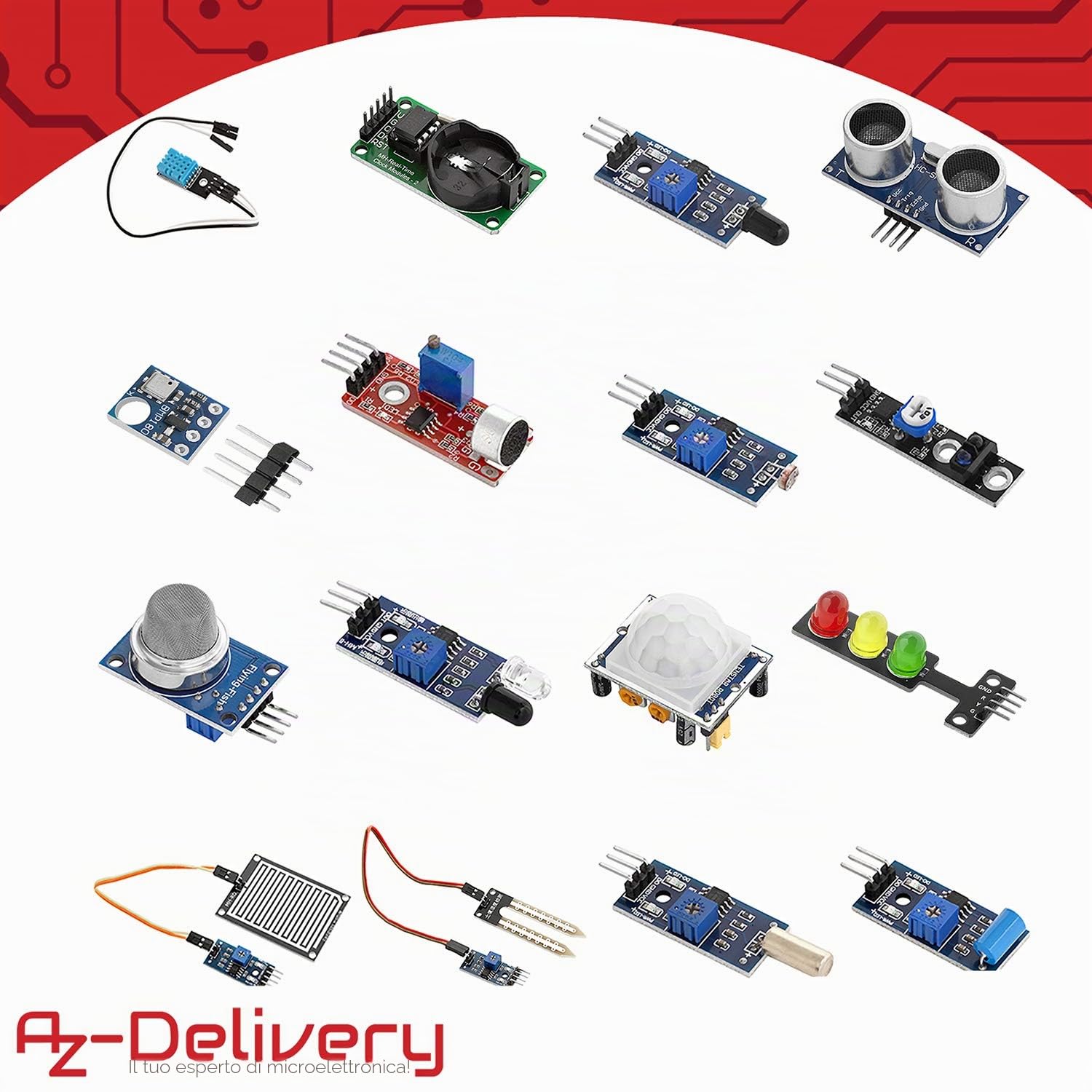 AZDelivery 5 x Kit 16 in 1 - Kit di accessori compatibile con Arduino e Raspberry Pi incluso un E-Book!
