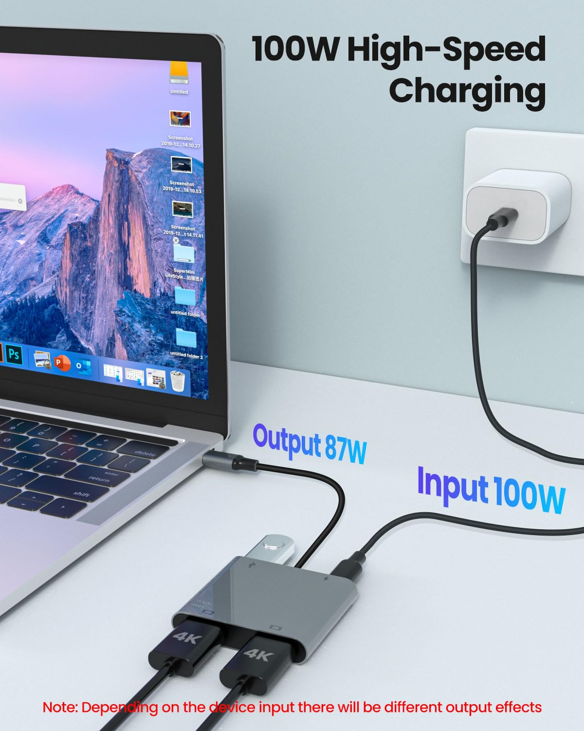 Adaptador USB C a doble HDTV, divisor  4K a 60Hz HDTV para monitores duales, macOS solo permite el modo espejo, Windows permite la visualización de varios monitores 3 pantallas separadas para PD de 100 W, puerto USB-A 5