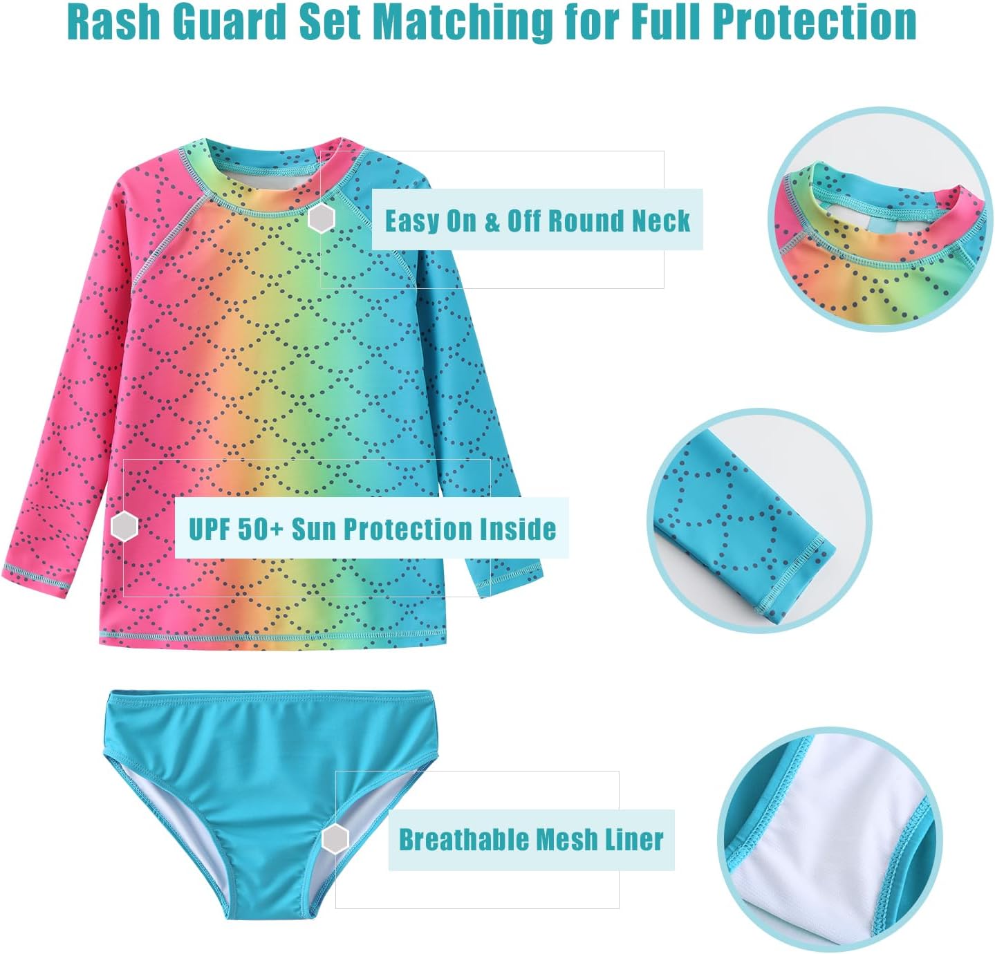 Girls 3 Piece Swimsuits Set Long Sleeve Rash Guard for Girls Tankini Bathing Suits Beach Swimwear 3-16 Years