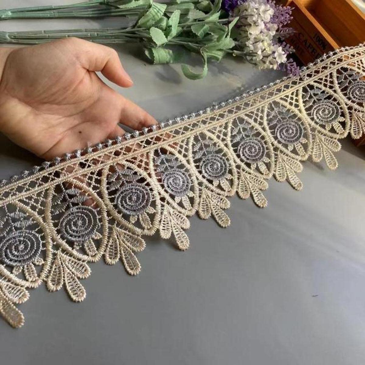 2 Yards Blue Flower Lace Trims for Dress Costume Trimmings Applique Home Textiles Ribbon DIY Crafts Sewing Fabric 10 cm 2.5 cm-Flower 1