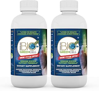 Immune Bio Green Cell - 8 oz, 2 Pack - Immune System Support - Includes Vitamin C, Carqueja, Rosemary & Broadleaf Plantain - Non-GMO, Vegan & Gluten Free - 120 Total 4mL Servings