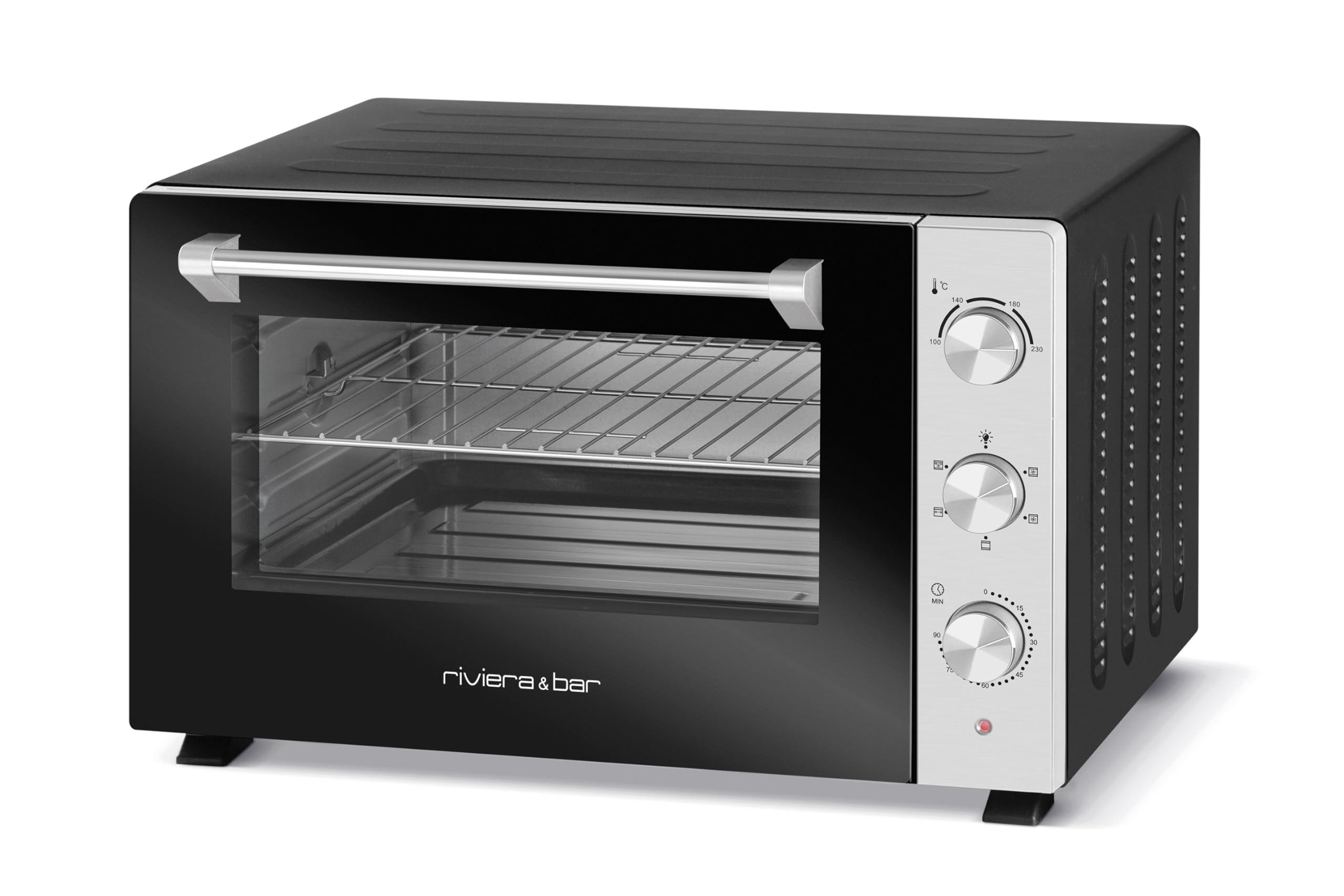 riviera&bar Four Posable Parois Tempérées - 1500W, 30L Inox - 5 Modes de Cuisson - Minuterie 90 min - Double Paroi Isolante - Accessoires Inclus - Noir Mat