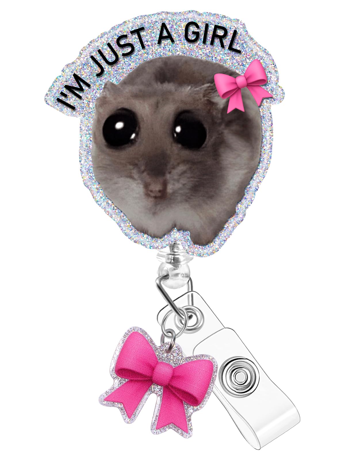 Plifal Badge Reel Holder Clip - Cute Hamster I'm Just A Girl Retractable ID Name Card Badge Reel with Charm Alligator Clip, Office Nurse Nursing Medical Worker Student Accessories Gifts