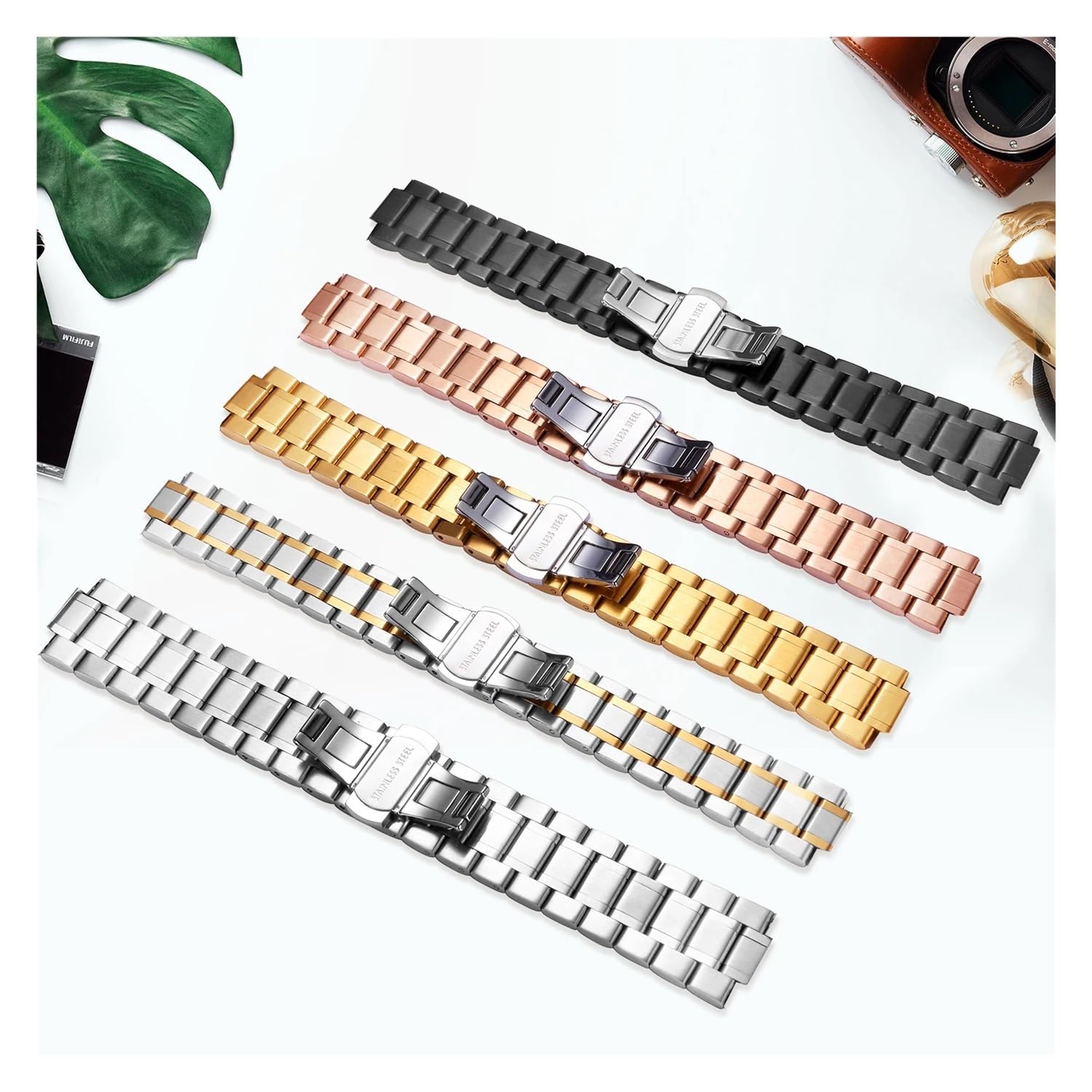 Paski do zegarków ze stali nierdzewnej 12mm-22mm metalowy pasek do zegarka SmartWatch proste i zakrzywione końcówki mężczyźni kobiety
