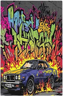 Hip Hop Graffiti Car Light Switch Cover Plate 1 Gang No Device Blank Electrical Wall Plates Faceplate Decorative Switch Plate for Bedroom living Room Decor