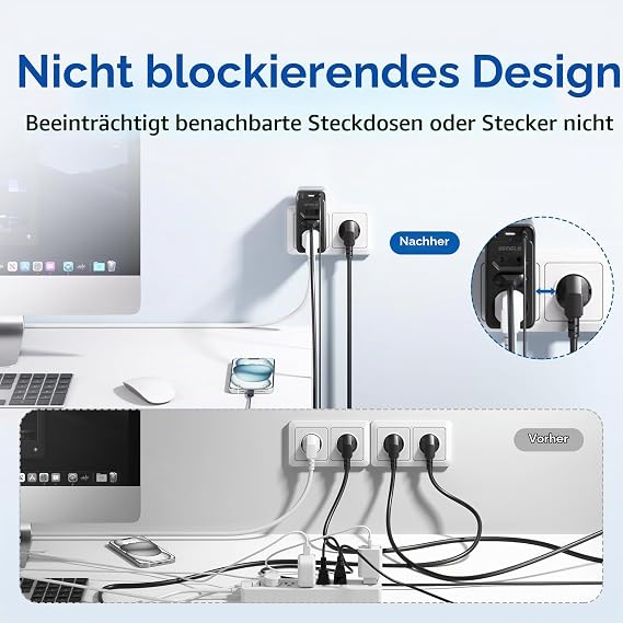 Power Strip 6 in 1 Multiple Socket with 3-Way Socket Multiple Plug with 2 USB C and 1 USB A Power Plug Socket Adapter Distribution Socket USB C for Sockets Home Office