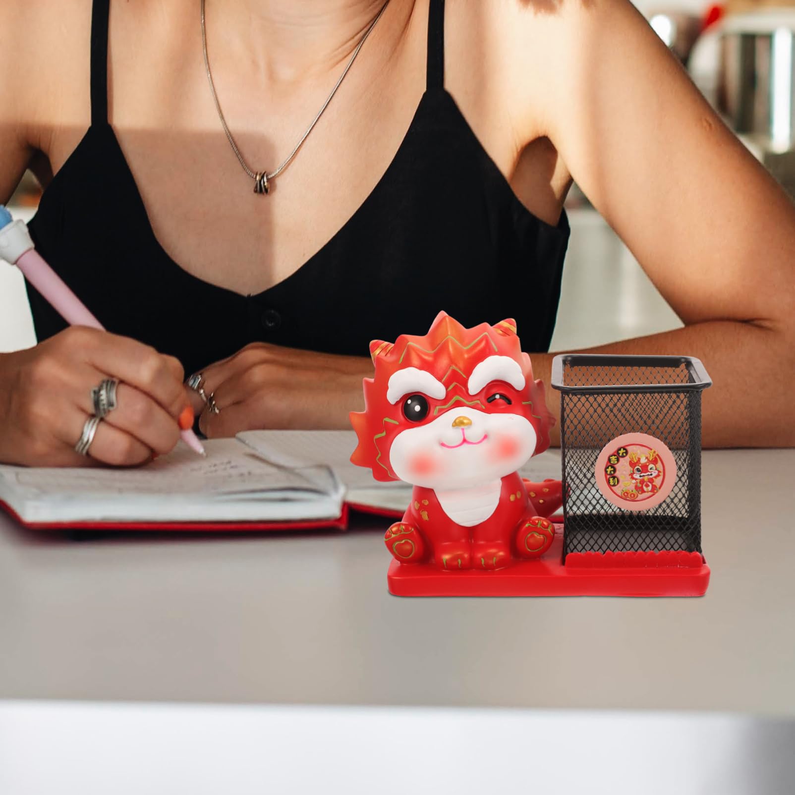 Drachen Stiftehalter aus Kunstharz, Drachenfigur für Schreibtisch