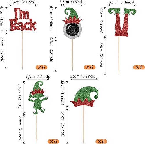 Vista 129 de Rsstarxi Paquete de 30 adornos navideños para cupcakes de hombre de jengibre con purpurina para baby shower, decoración para temática de Feliz