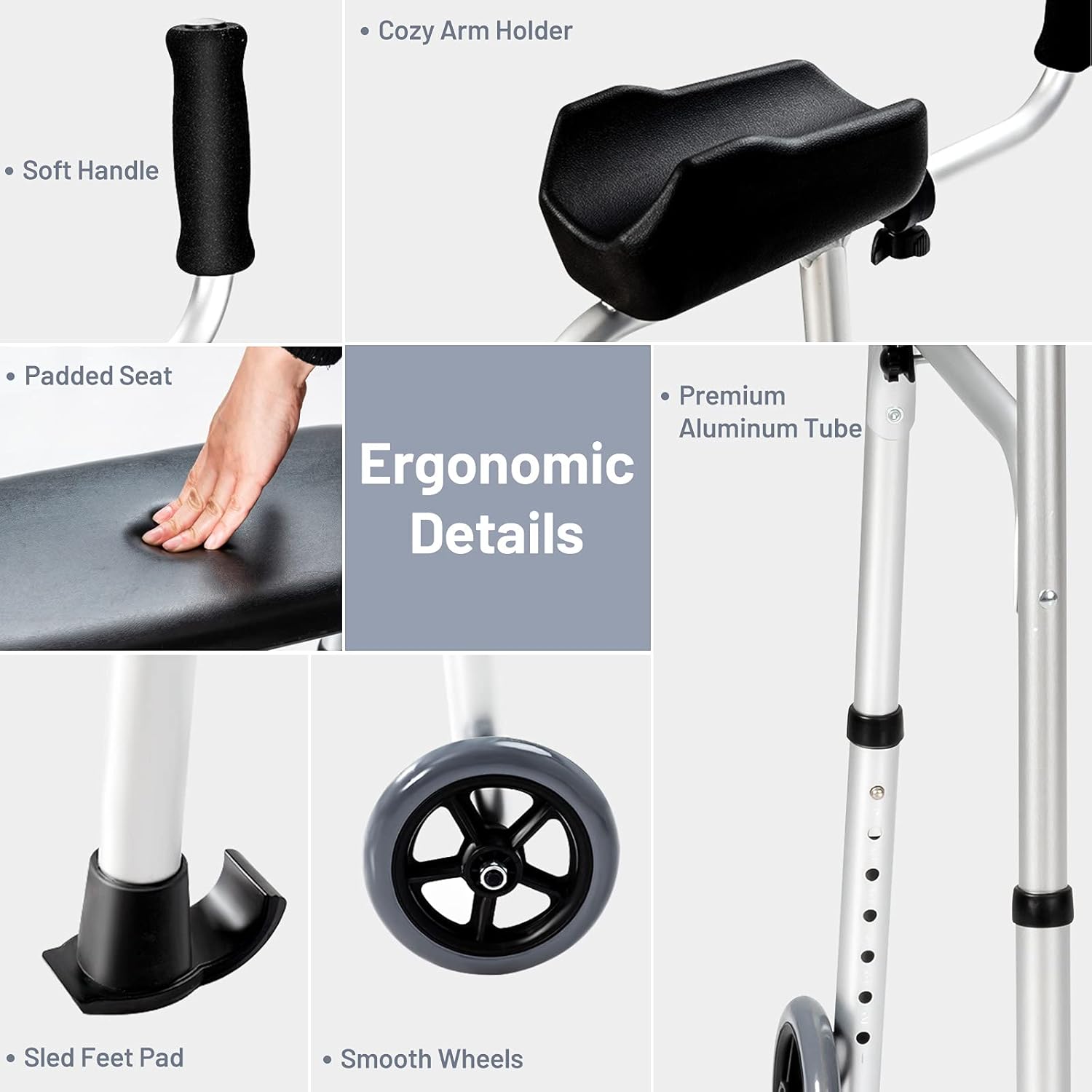 GYMAX Folding Walker, Adjustable Standard Walker with Removable Armrest, Seat, Wheeled Rolling Rehabilitation Auxiliary Walking Aid for Senior, Disabled, Limited Mobility : Health & Household