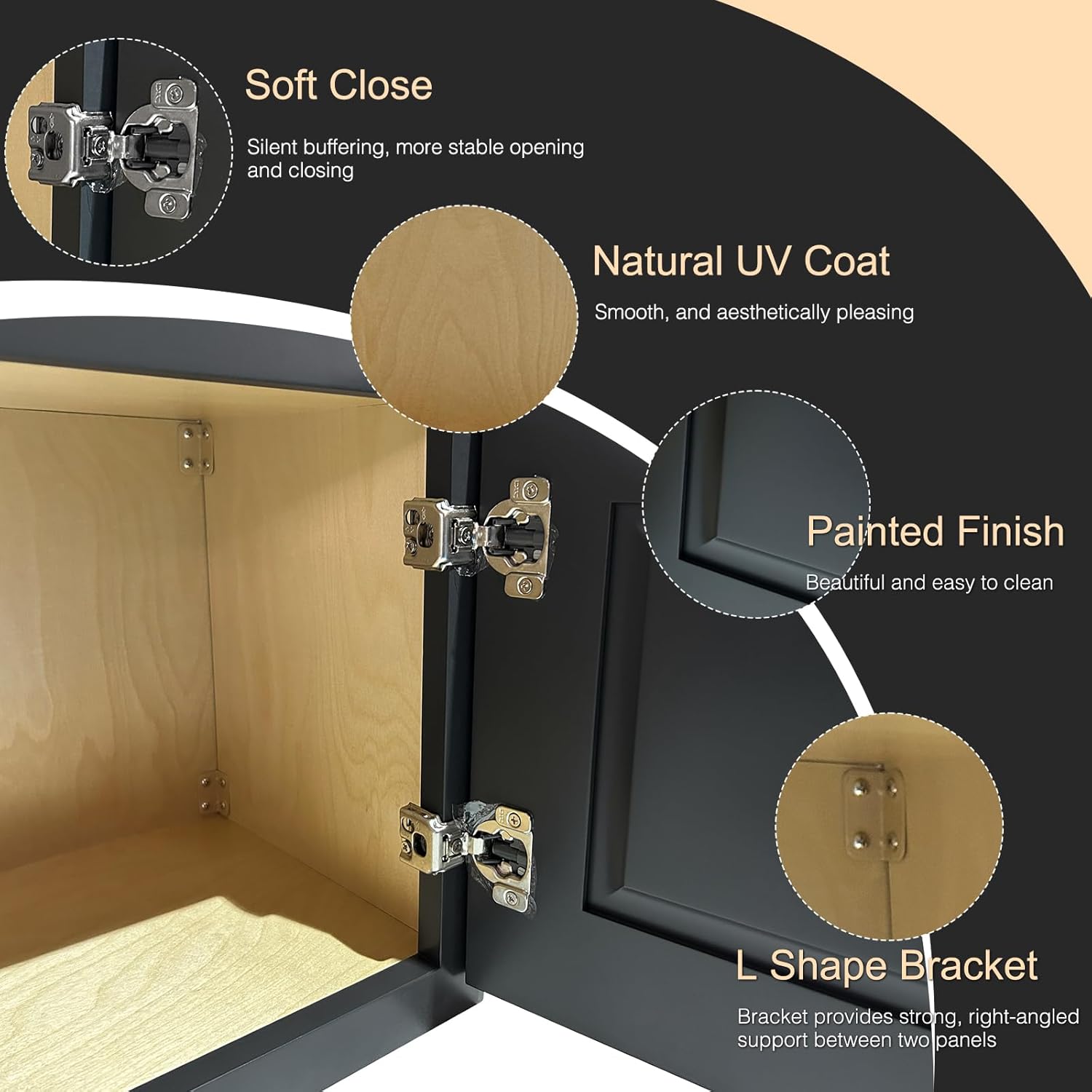 Kitchen Wall Bridge Cabinets, Wall Cabinet, Mounted Wooden Storage Cabinet, 2 Soft Close Doors, Over The Fridge Cabinet, RTA, Unassembled (Graphite, 36" W x 12" H x 12" D)