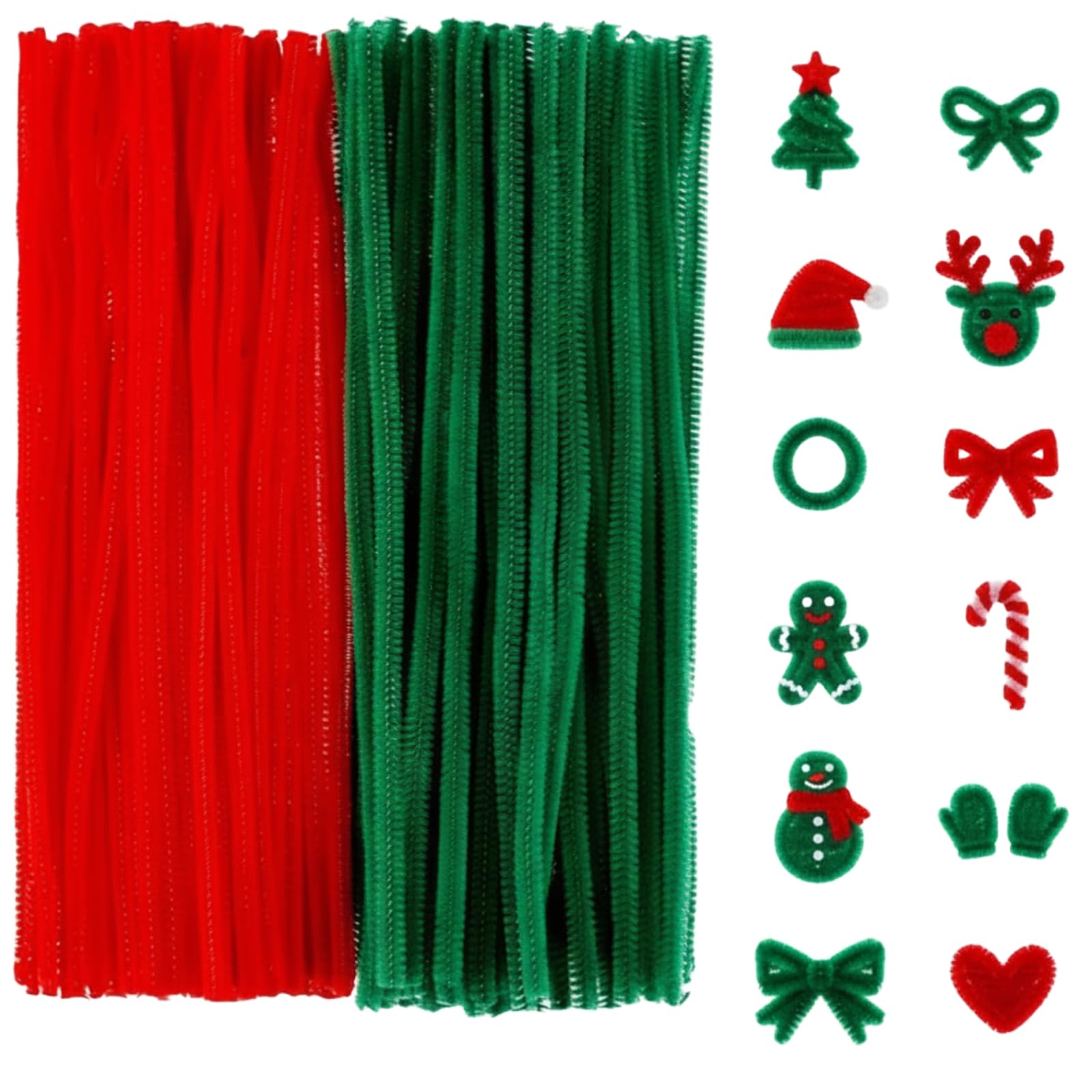 300 piezas de limpiadores de tuberías, manualidades, tallos de felpilla para proyectos de manualidades, suministros de decoración de Navidad, 0.236 in x 12 pulgadas, rojo y verde ()