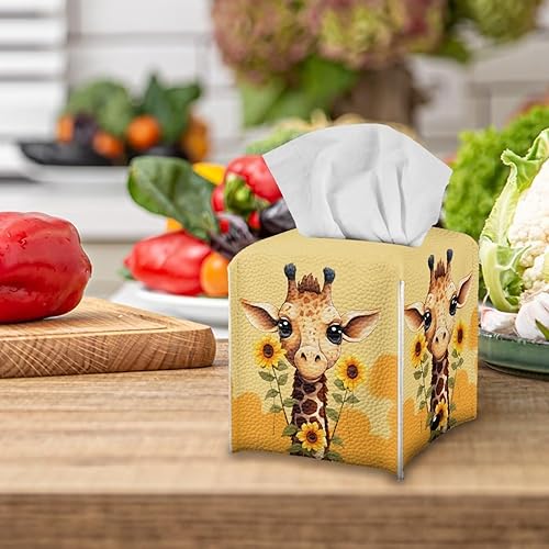 Miniatura 4 de Caja de pañuelos de jirafa de girasol, soporte cuadrado de pañuelos para baño, soporte de papel higiénico, accesorios de escritorio, organizador de