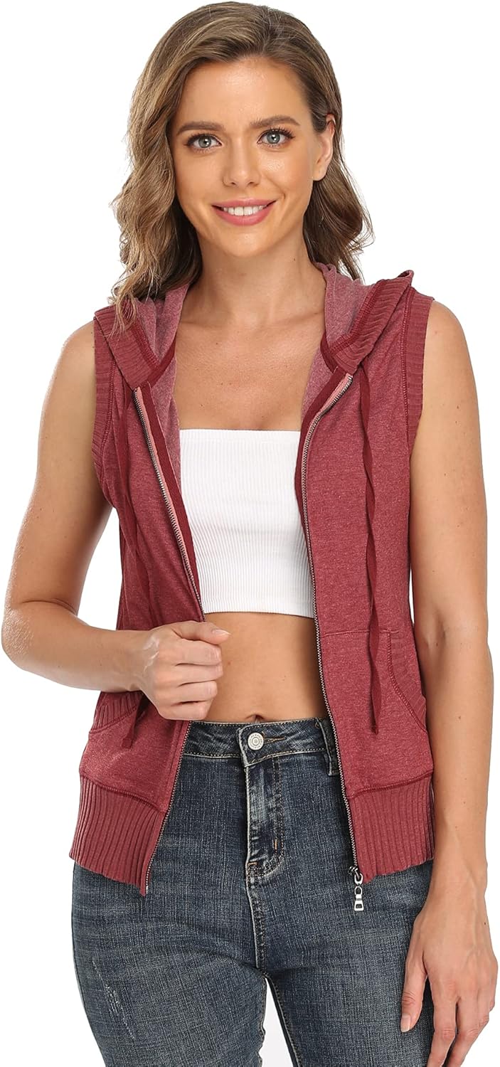 MISS MOLY Women's Sleeveless Hoodies Sweatshirt Basic Solid Zip Up Vest Hoodie with Pockets - Image 2