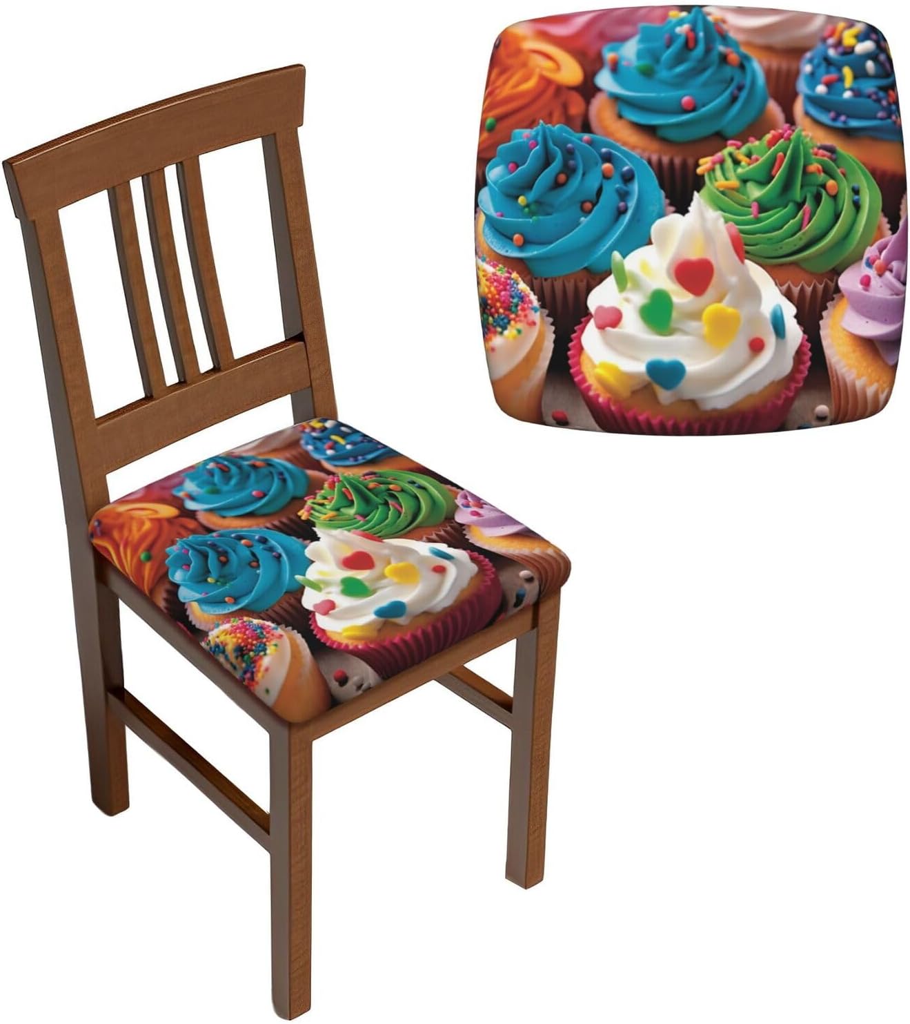 Birthday Cupcakes Print Square Stool Covers Comfy Seat Covers Stretch Removable Washable Chair Slipcover for Wedding Living Dining Room Office Salon Kitchen One Size