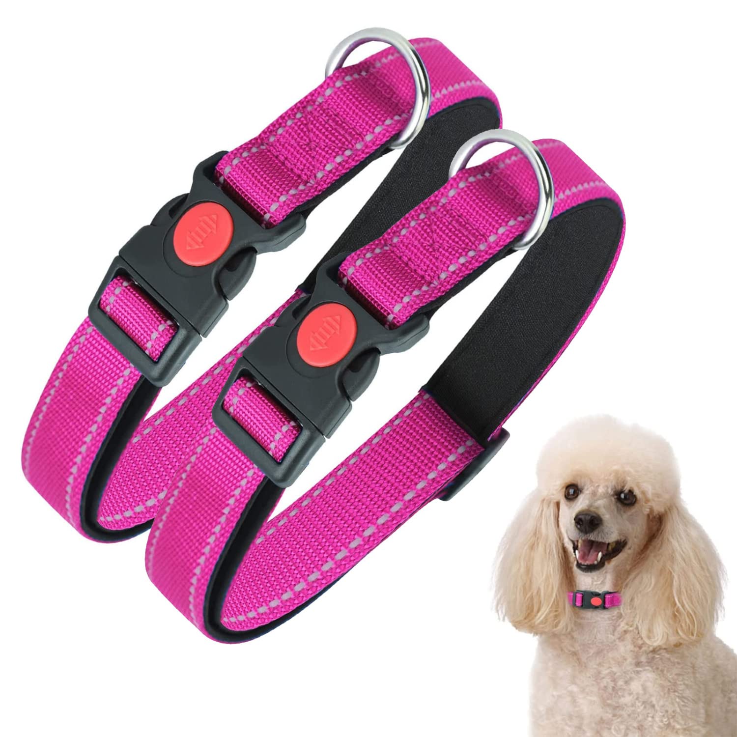 Nobleza - 2× Collar Perro, Collar Nylon Reflectante Suave Acolchado para Perros, Ajustable Collar Perro Pequeño con Cerradura de Seguridad, Collares de Entrenamiento para Perros (S, Rosa)