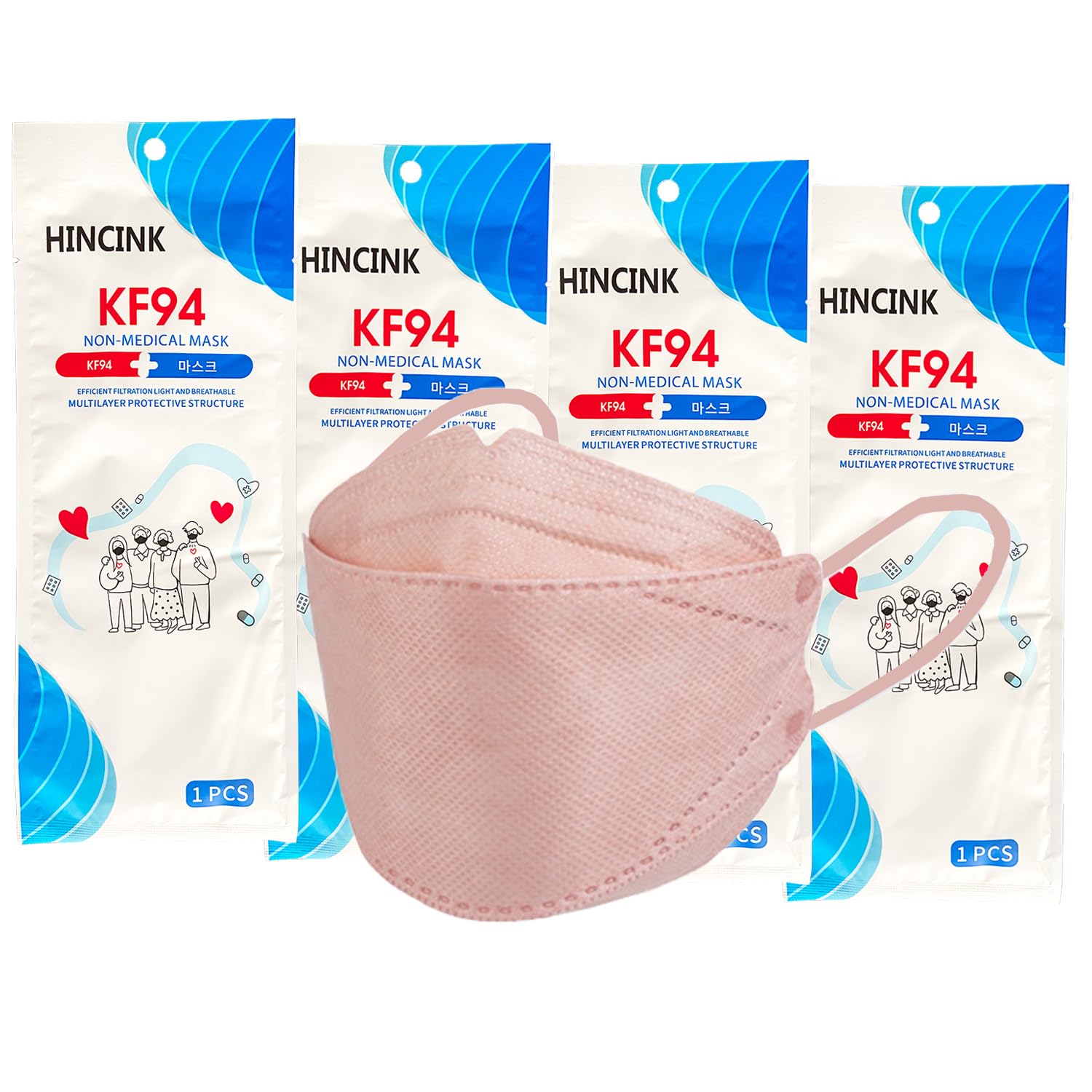 HINCINK KF94 Face Masks for Adults, 10Pack Individually Wrapped-3D Breathable Safety Mask, Anti-Fog for Glasses, 4-Ply Filter