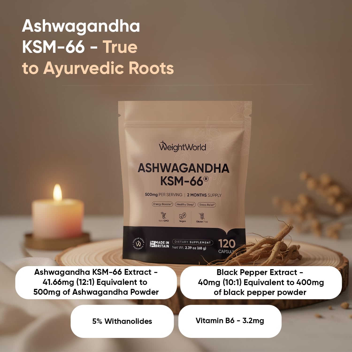 WeightWorld Ashwagandha KSM 66 Capsules | Black Pepper Extract & Vitamin B6 — Amazon image 2