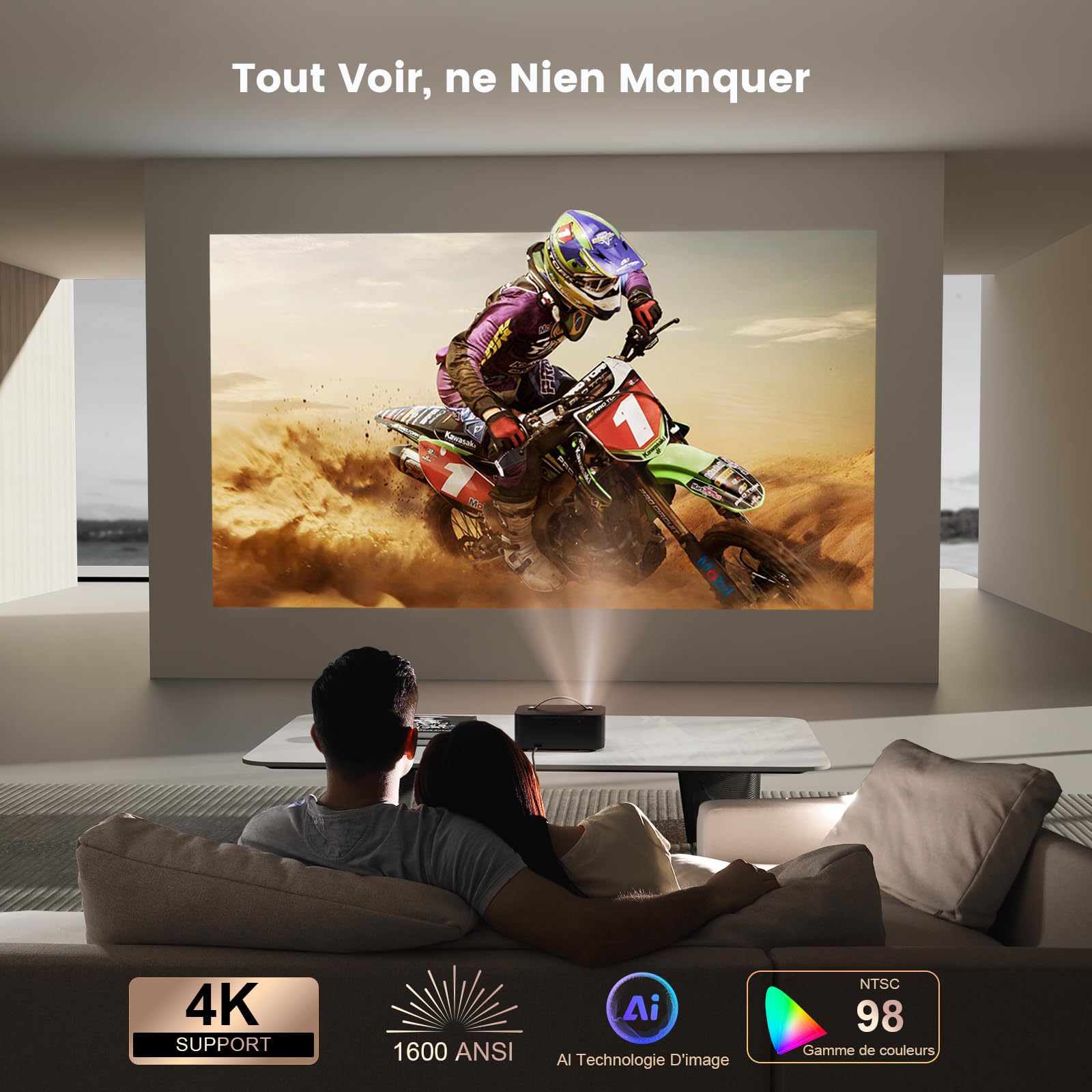 Videoprojecteur-4K Compatible Netflix avec 800+ Apps pour Home Cinéma