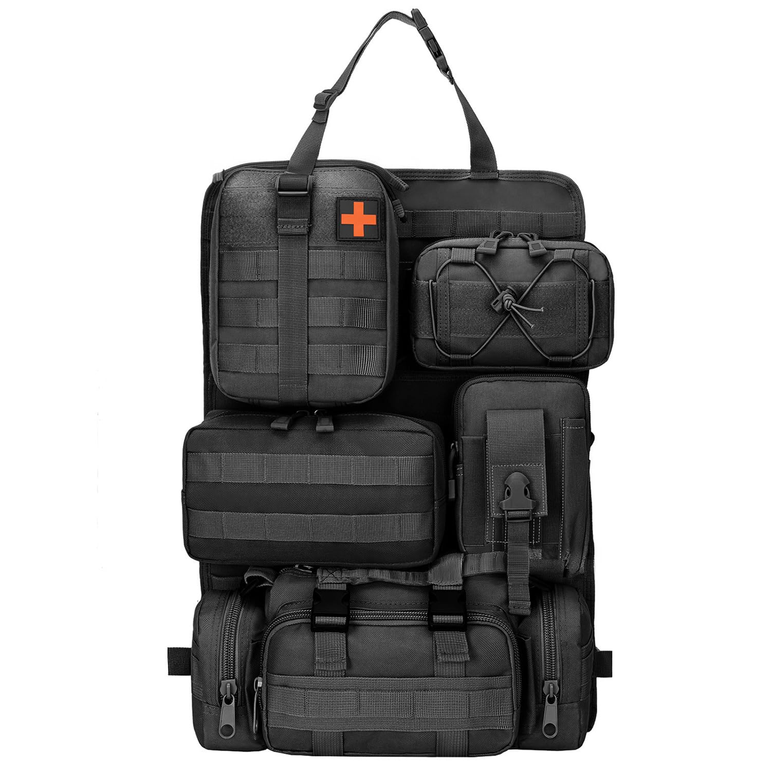 Organiseur tactique pour siège de voiture, protection de dossier avec 5 poches souples amovibles pour le camping, organisateur de siège arrière imperméable pour camion Ford Jeep SUV accessoires