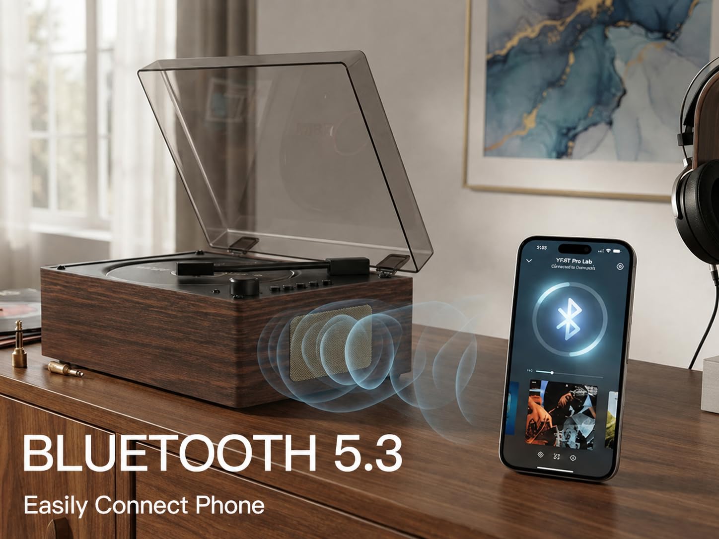 Lecteur CD Bluetooth 5.3 avec grain de bois pour la maison, lecteur de musique rétro de bureau, double haut-parleur Hi-Fi avec télécommande