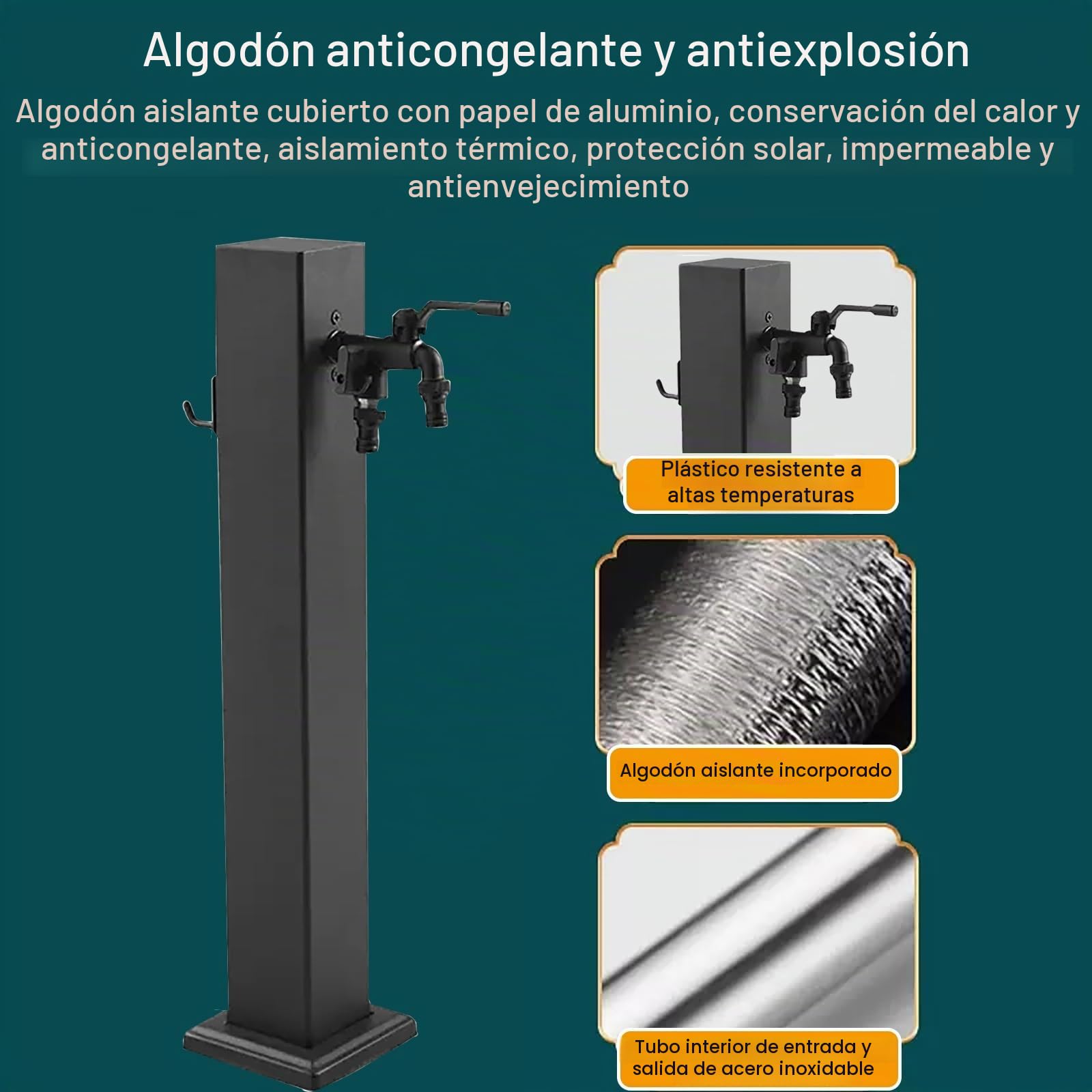 Columna de Agua Vertical Independiente para Jardín, Grifo Anticongelante de Acero Inoxidable para Exteriores, Columna Dispensadora de Agua, Poste para Fuente de Agua con Soporte para Manguera(H:60cm/2
