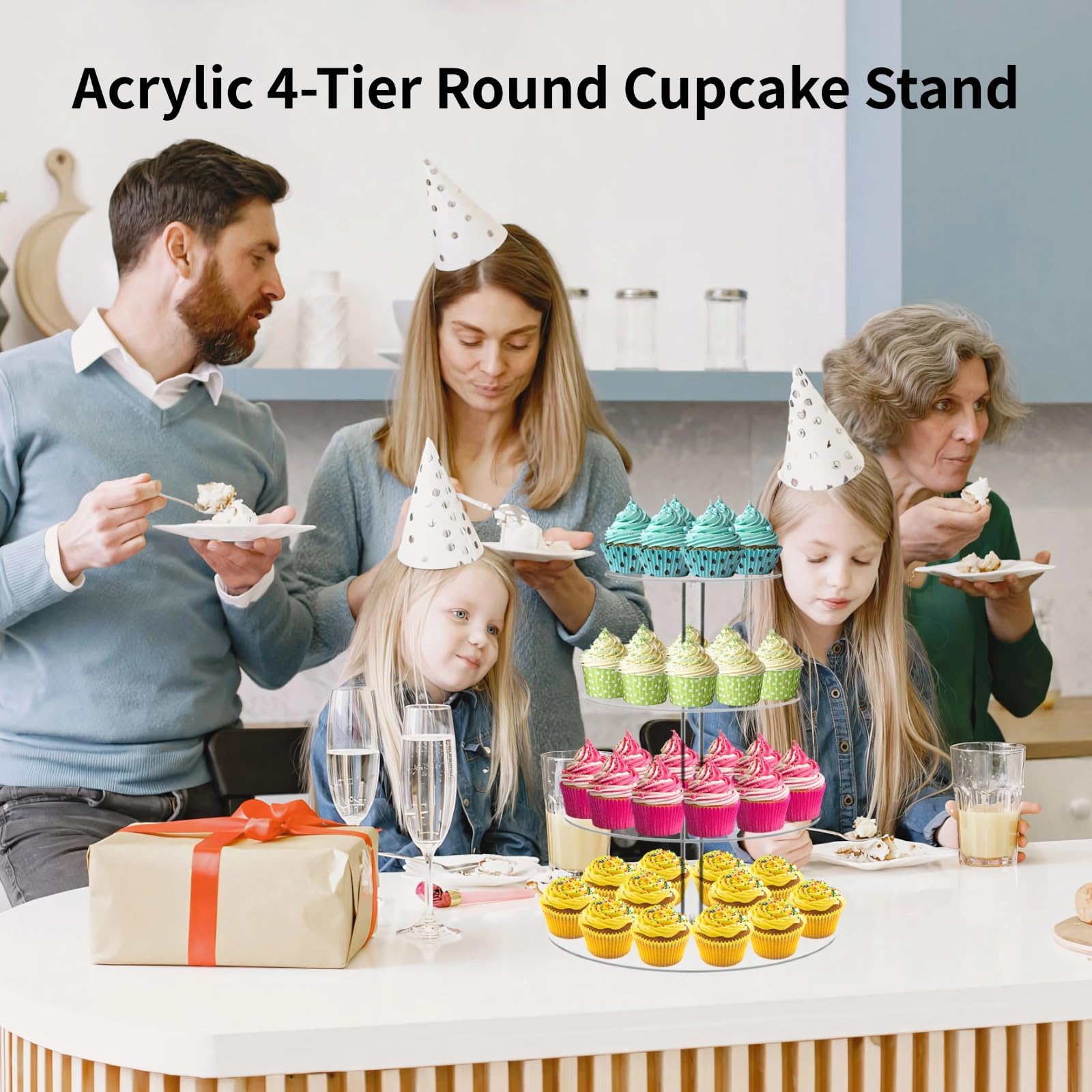 4-stöckiger runder Cupcake-Ständer aus Acryl, durchsichtiger Präsentationsständer für Kuchen und Süßigkeiten, einfach zusammenzubauen, perfekt für Hochzeiten, Geburtstage