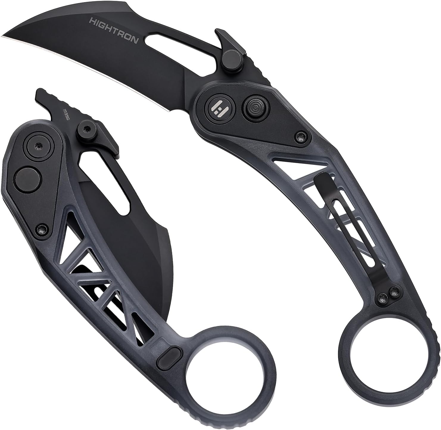 Hightron-Darkclaw Karambit Pocket Knife 3.94'' - Bohler M390 Blade with Integral Black Transparent Acrylic Handle- Button Lock - Pocket Quick Opening Hook- Knife Collector`s Gift