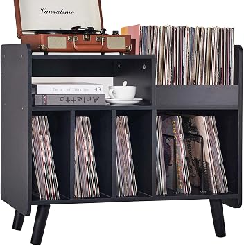 Record Player Stand, Large Record Player Table Cabinet with Open Vinyl Storage and Display Shelf Holds up to 350 Albums, Mid Century Wood Turntable for Living Room, Bedroom, Black ..Black..